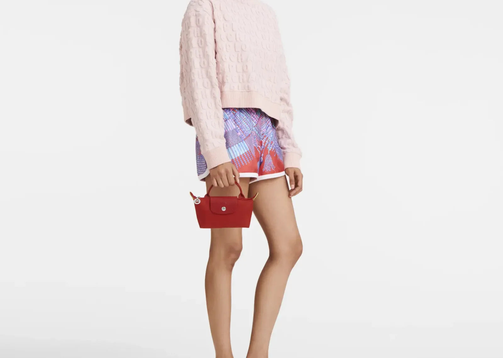 Longchamp Le Pliage Green Pouch With Handle Tomato - My Suti