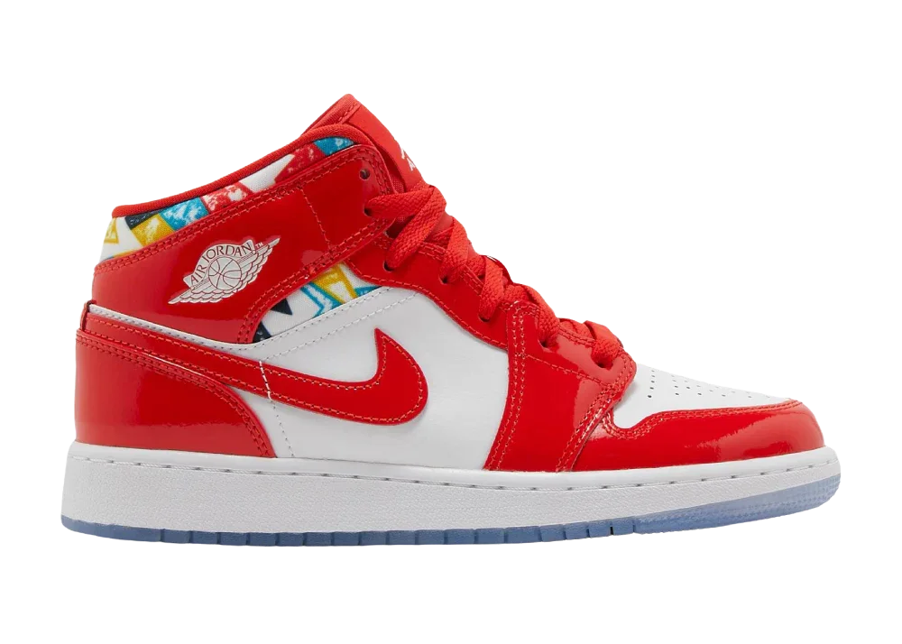 Nike Air Jordan 1 Mid Barcelona Sweater Red Patent (GS) - My Suti