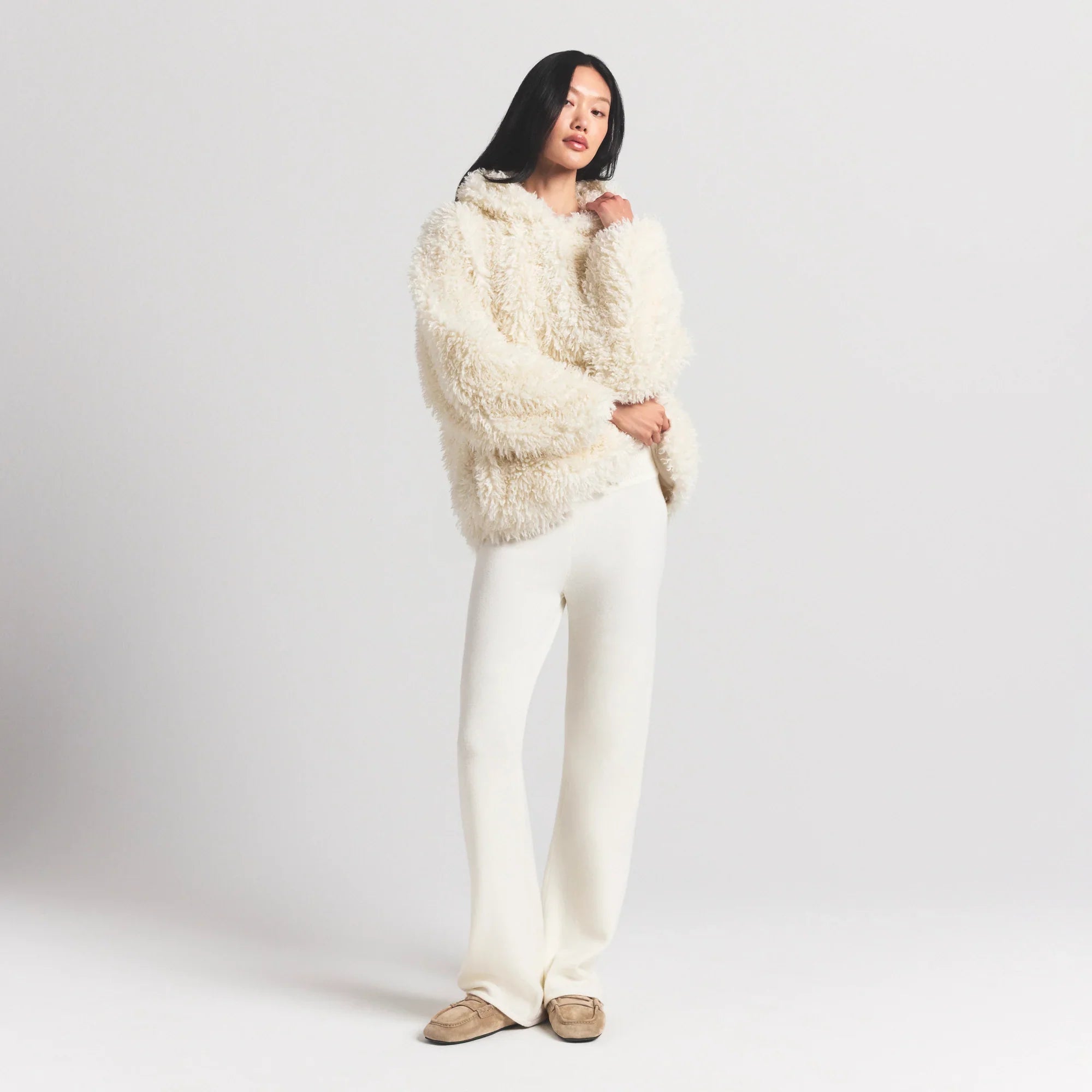 SKIMS FAUX FUR HOODIE | EGRET
