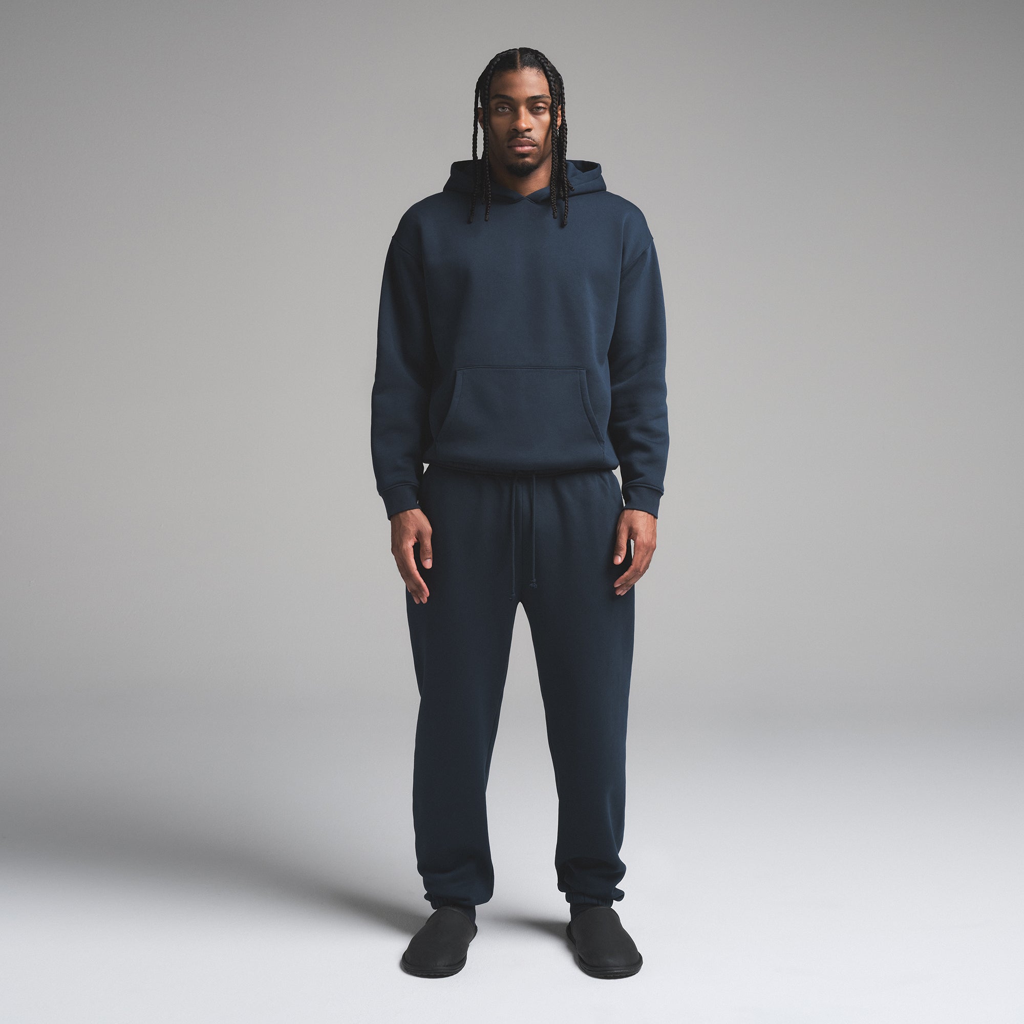 SKIMS FLEECE LOUNGE MENS RELAXED HOODIE | NAVY