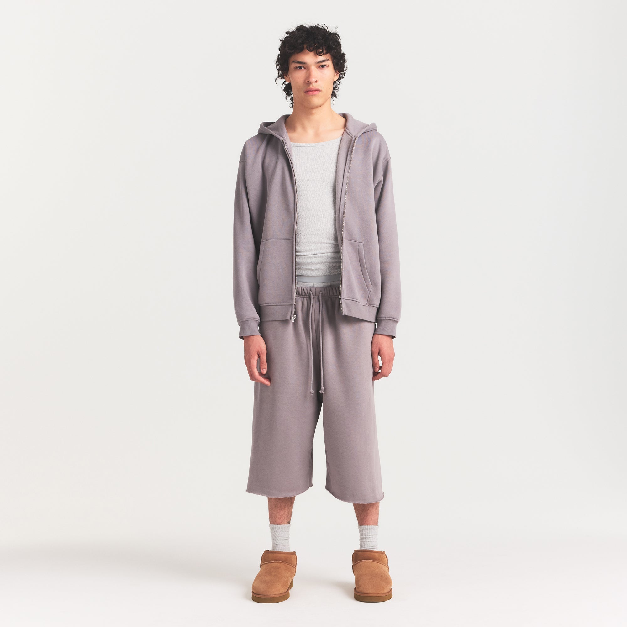 SKIMS FLEECE LOUNGE MENS RELAXED ZIP UP HOODIE | SHADOW