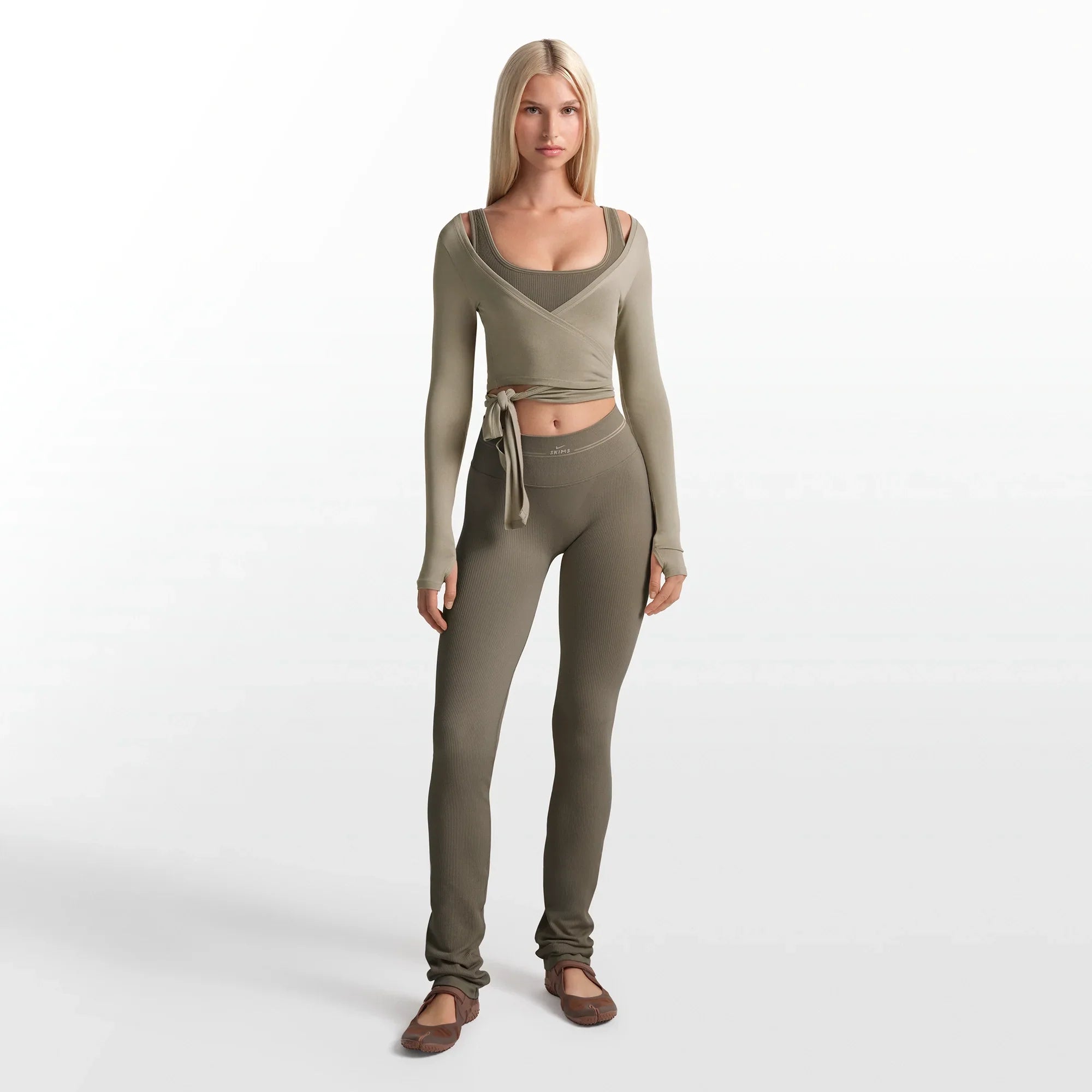 NikeSKIMS RIBBED SEAMLESS 34" STRAIGHT LEGGING | DUSTY OAKMOSS