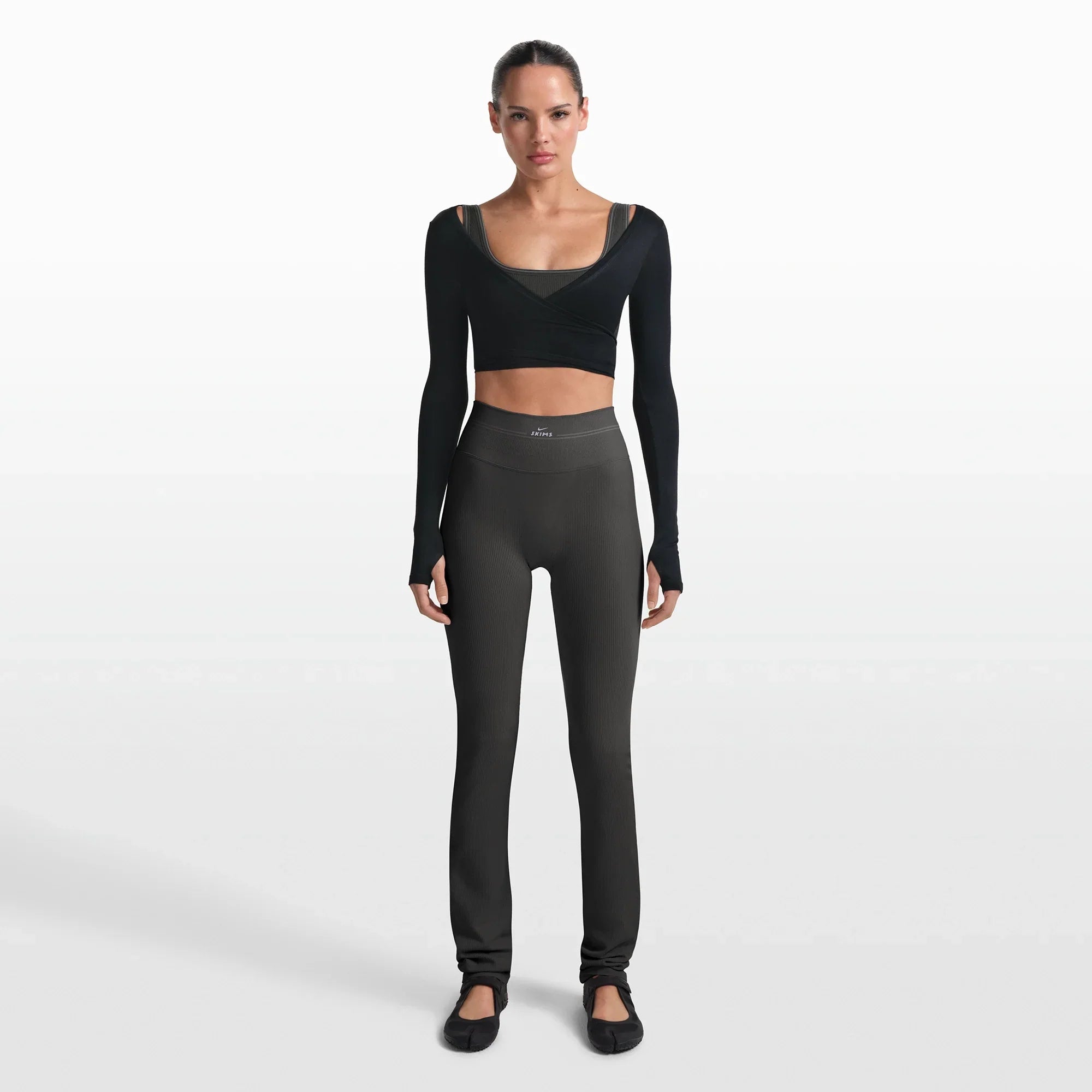 NikeSKIMS RIBBED SEAMLESS 34" STRAIGHT LEGGING | OBSIDIAN