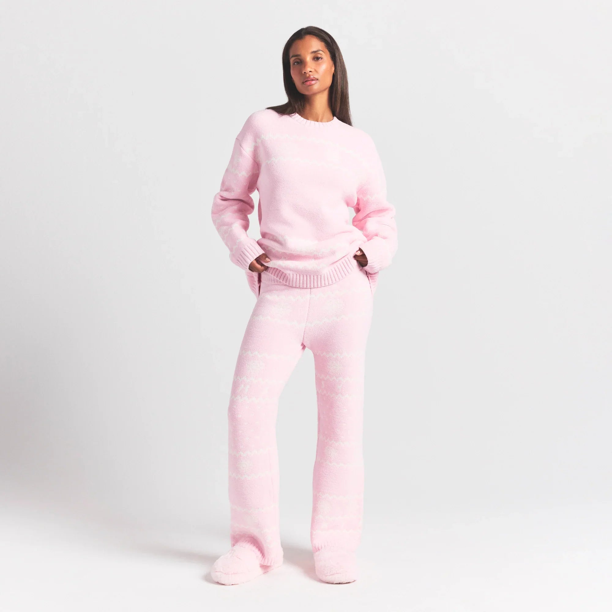 SKIMS COZY LIGHT PANT | BABY PINK HEART FAIR ISLE