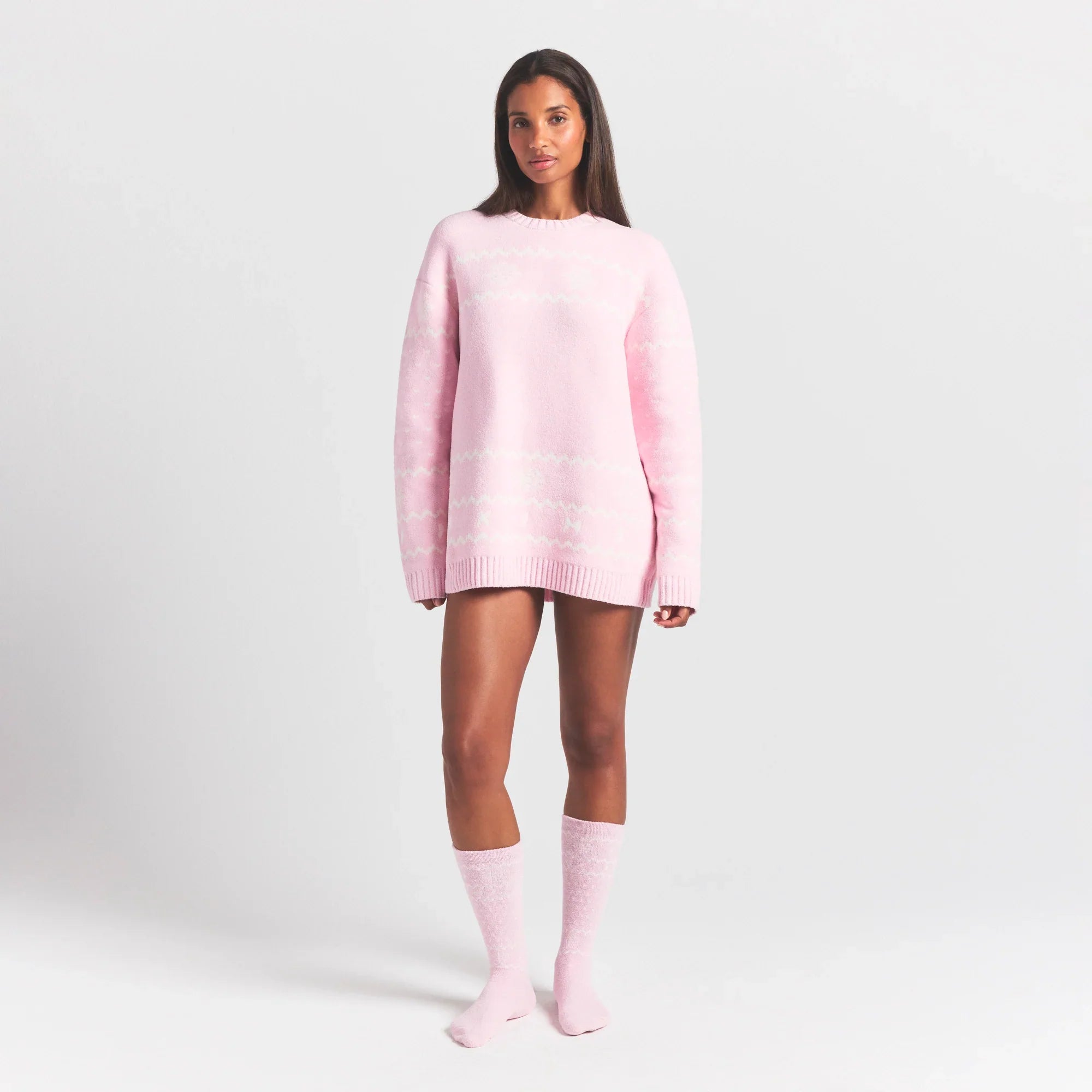 SKIMS COZY LITE SOCK | BABY PINK HEART FAIR ISLE