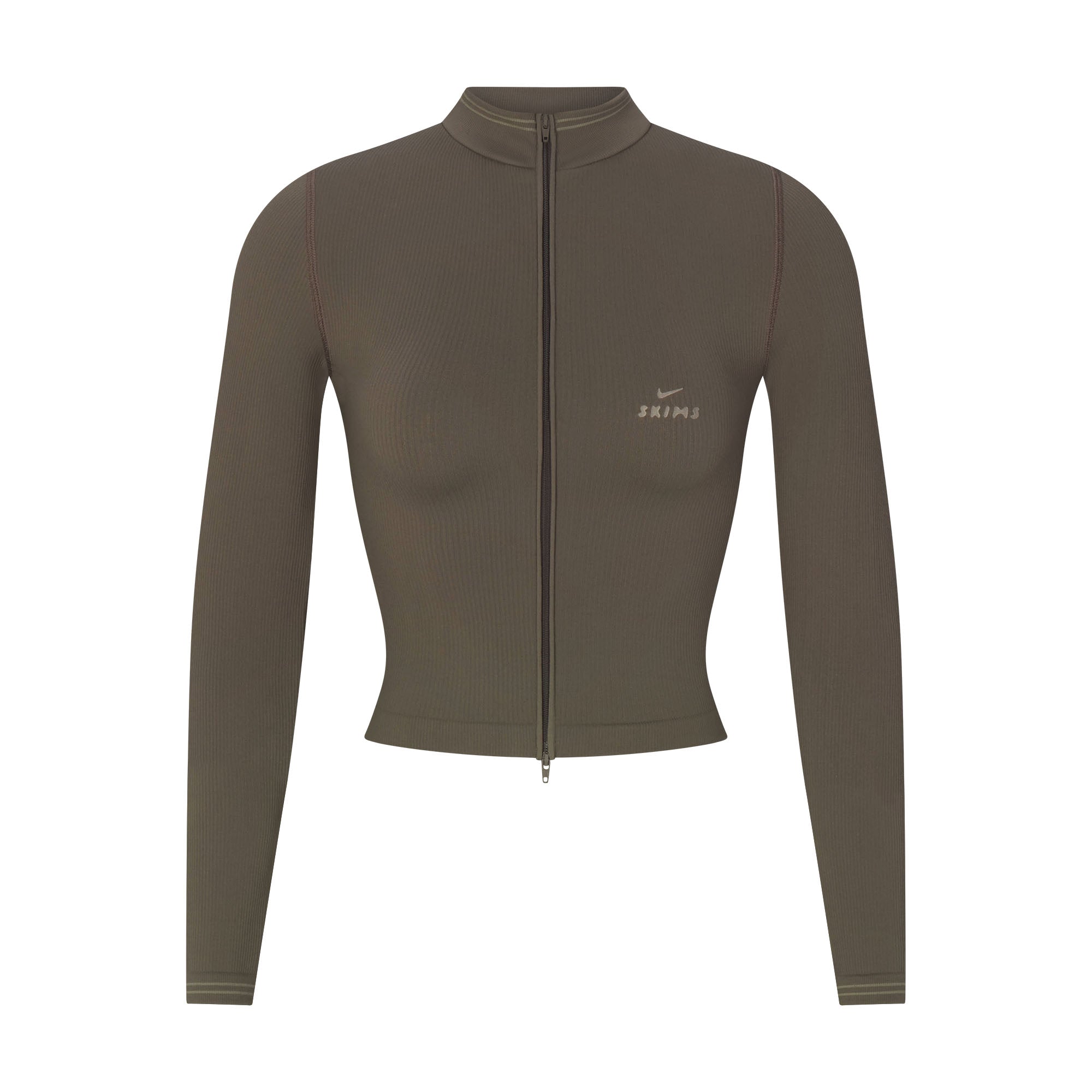NikeSKIMS RIBBED SEAMLESS ZIP UP CROP JACKET | DUSTY OAKMOSS
