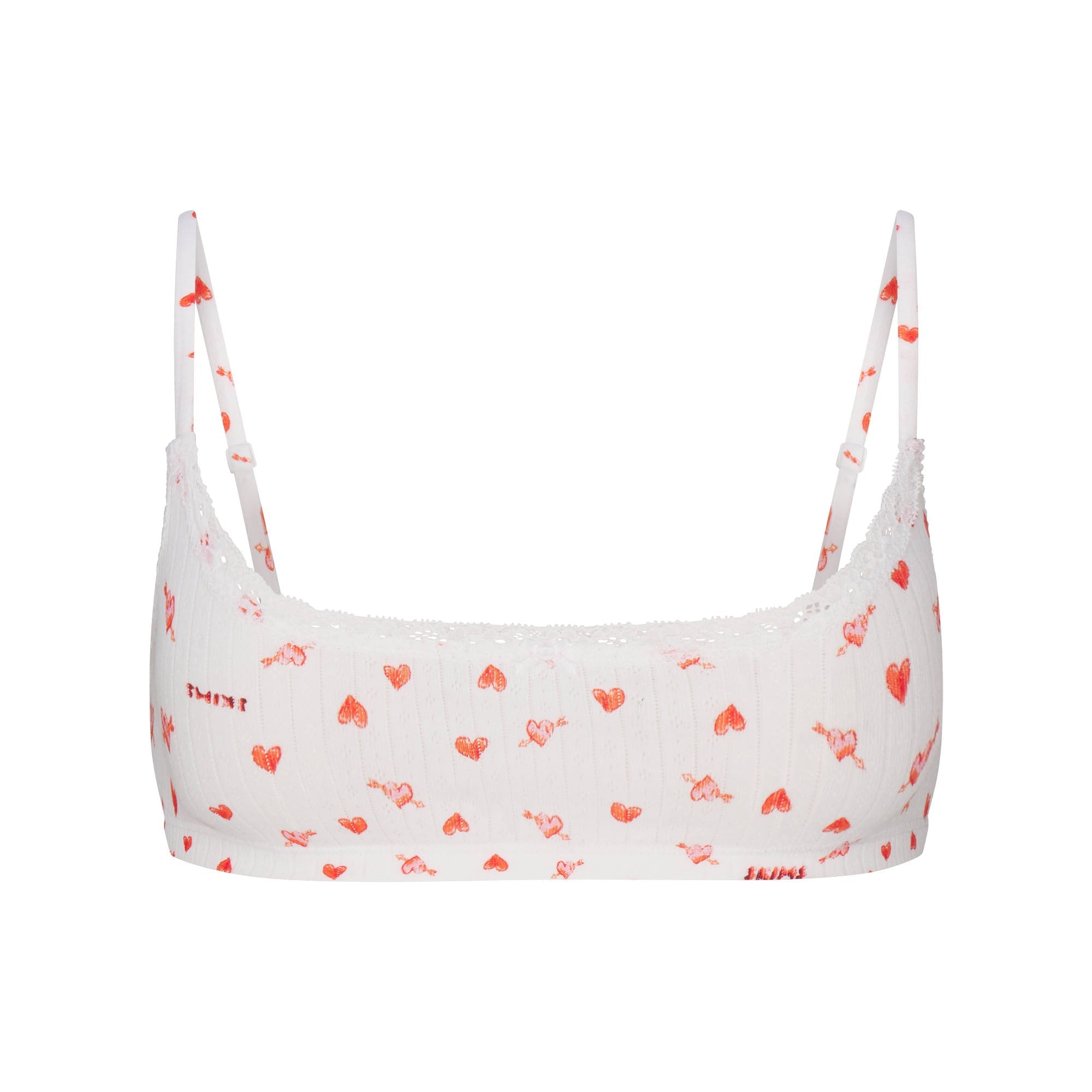 SKIMS LIGHTWEIGHT COTTON POINTELLE SCOOP BRALETTE | SNOW ARROWED HEARTS