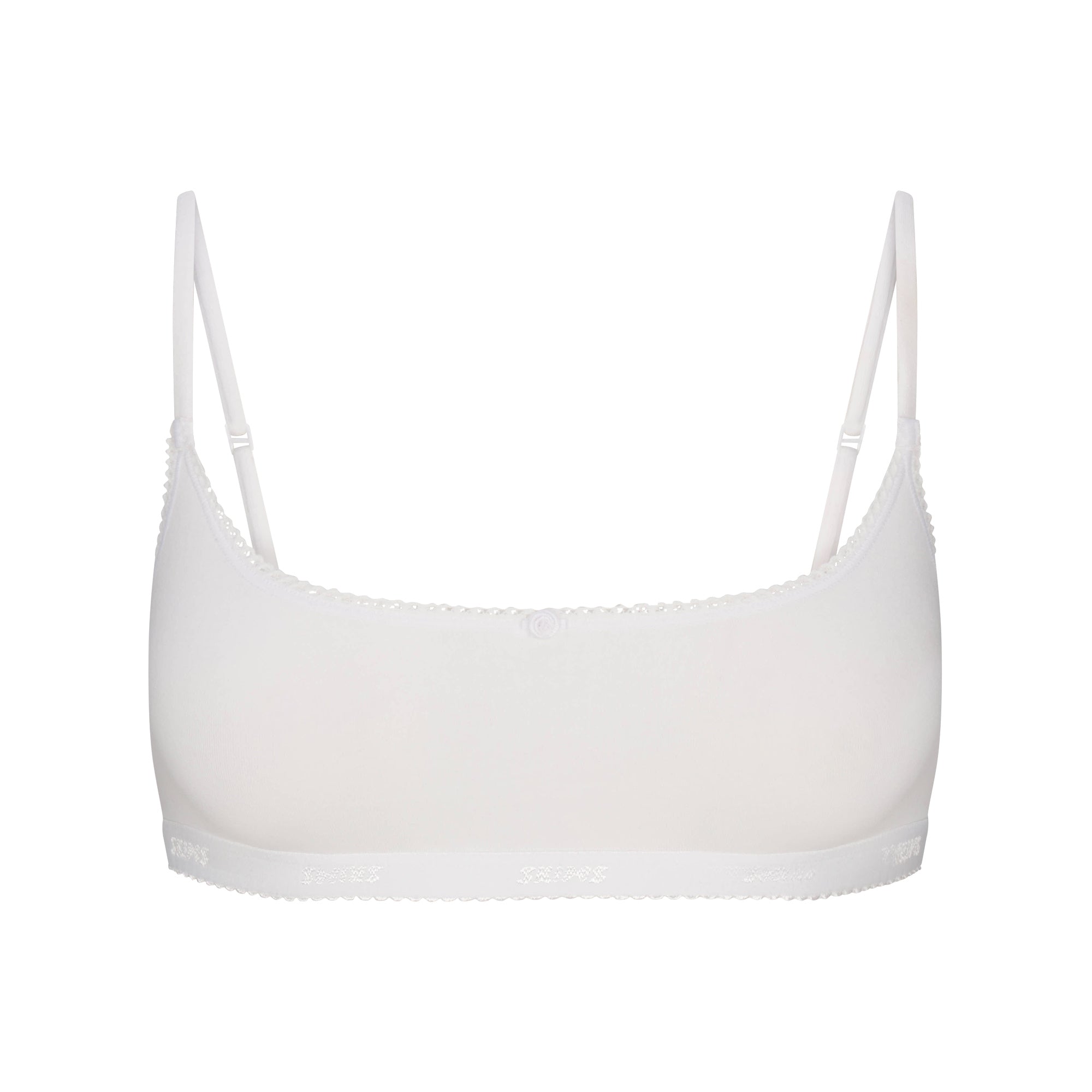 SKIMS LIGHTWEIGHT COTTON LOGO PICOT SCOOP BRALETTE | SNOW