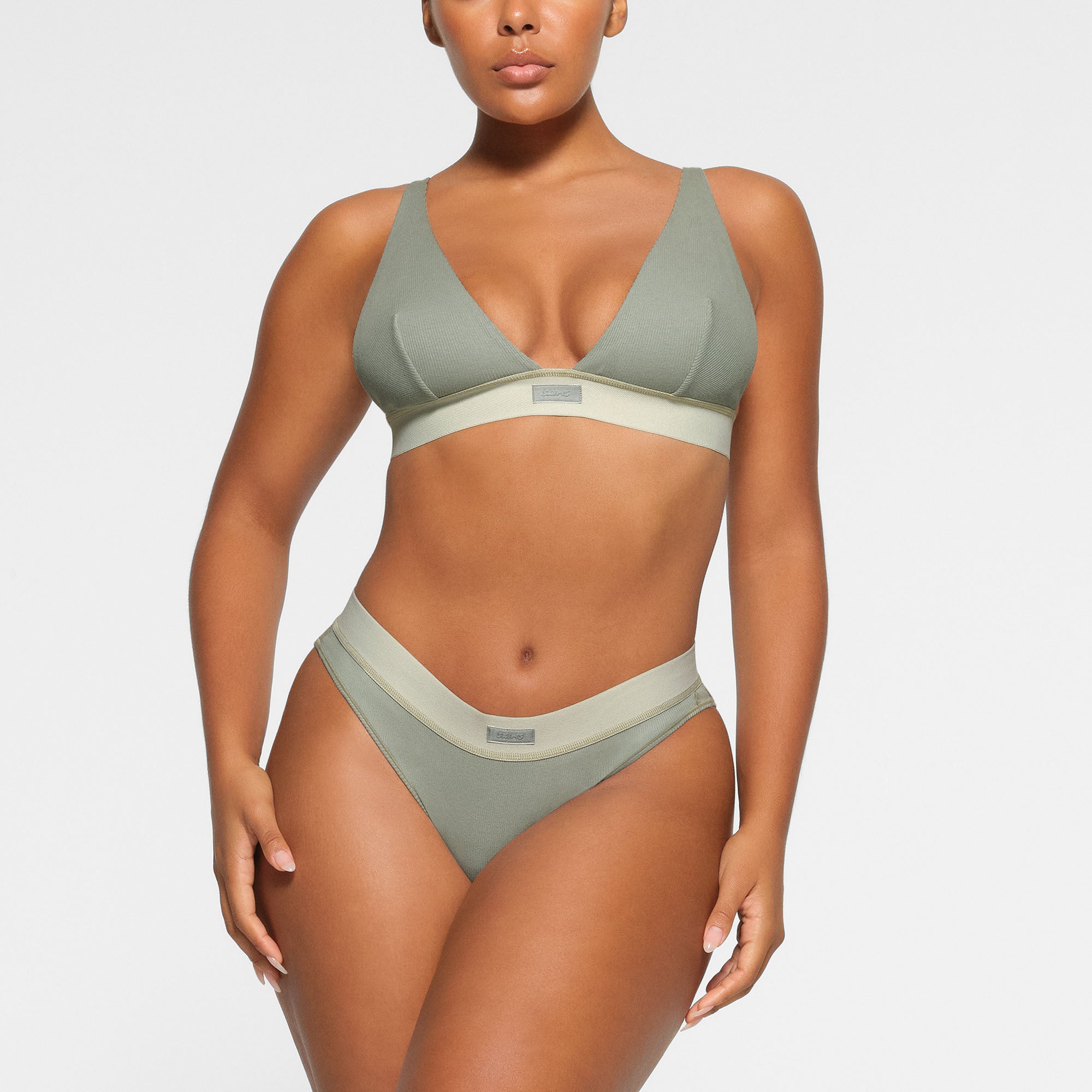 SKIMS COTTON RIB PLUNGE BRALETTE | MINERAL