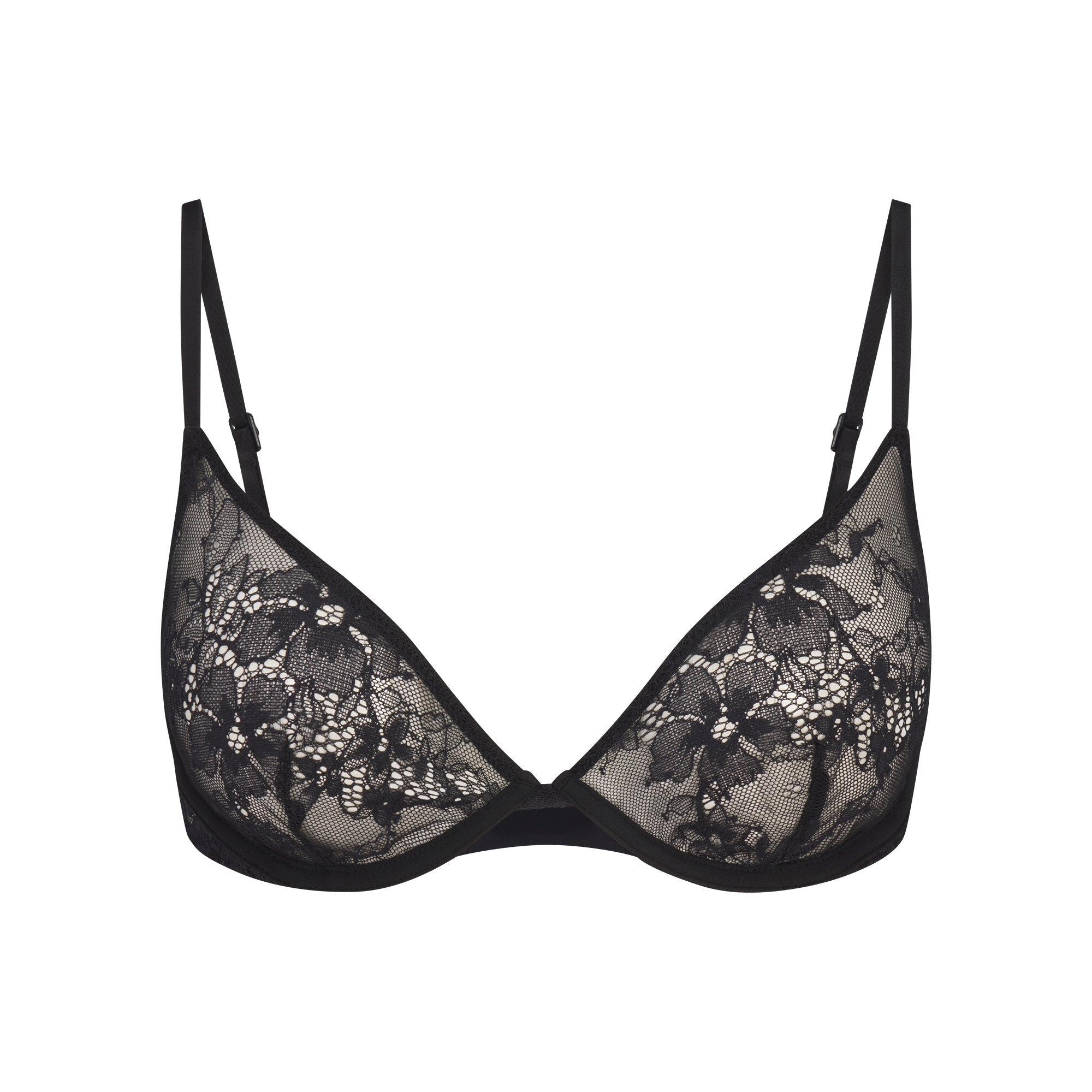 SKIMS ULTRA FINE LACE UNLINED SCOOP BRA | ONYX