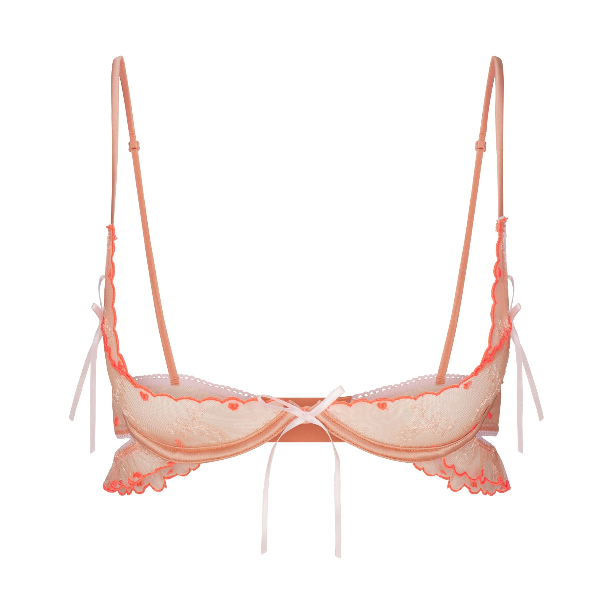 SKIMS EMBROIDERED TULLE SKIMPY BRA | GUAVA HEART TULLE