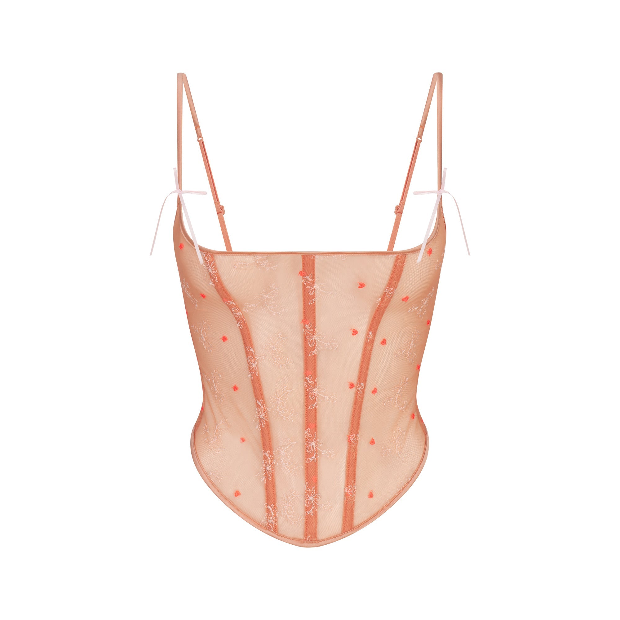 SKIMS EMBROIDERED TULLE CORSET | GUAVA HEART TULLE