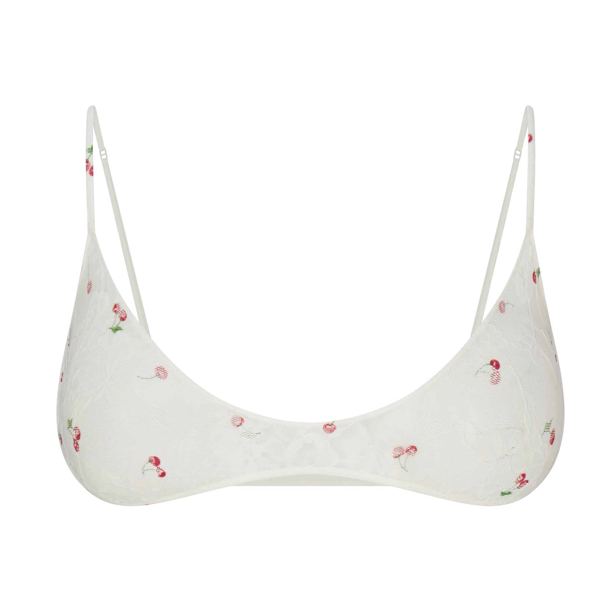 SKIMS STRETCH LACE SKIMPY SCOOP BRALETTE | IVORY CHERRY PRINT