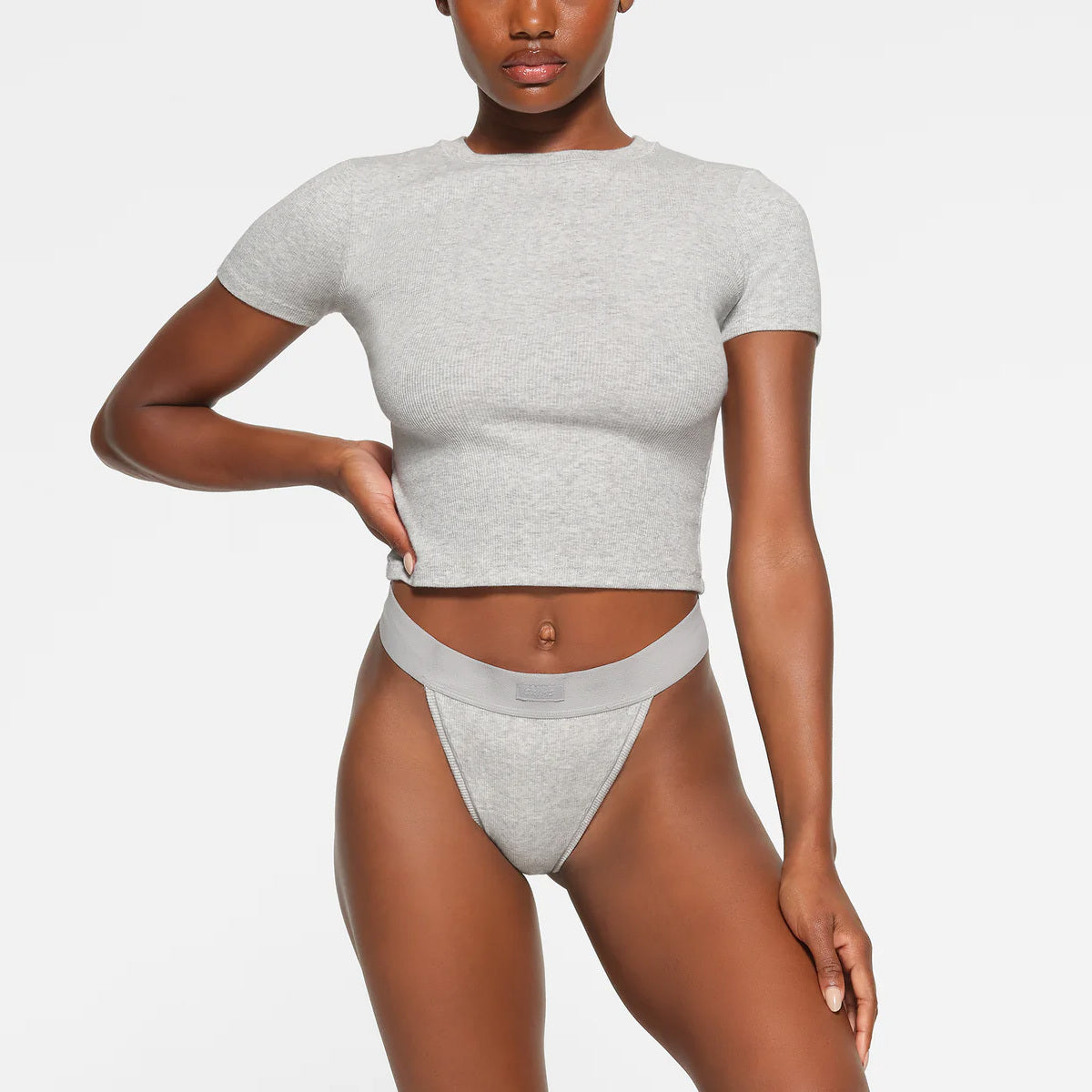 SKIMS COTTON RIB T-SHIRT | LIGHT HEATHER GREY