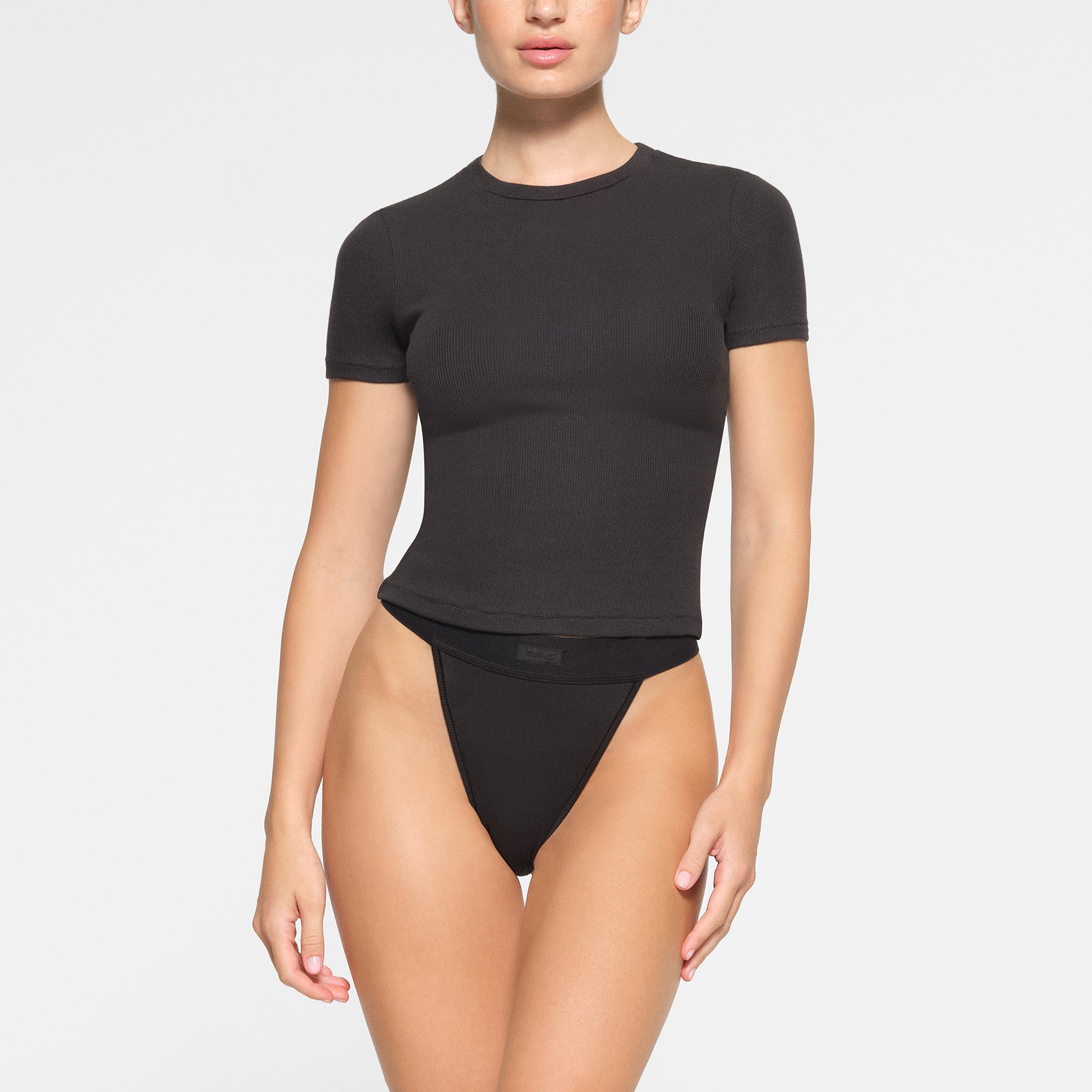 SKIMS COTTON RIB T-SHIRT | SOOT