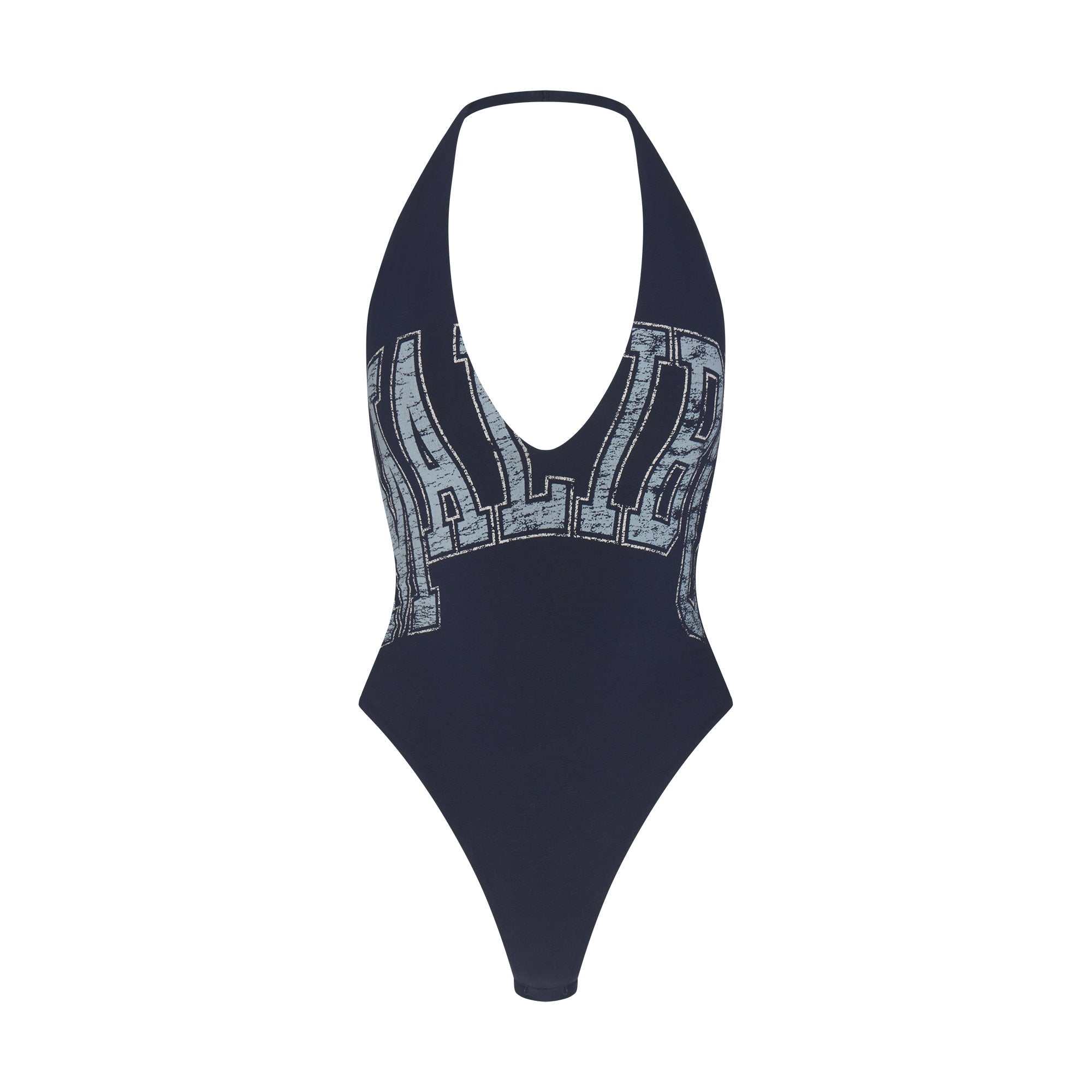 SKIMS COTTON JERSEY DEEP PLUNGE HALTER BODYSUIT | NAVY MALIBU