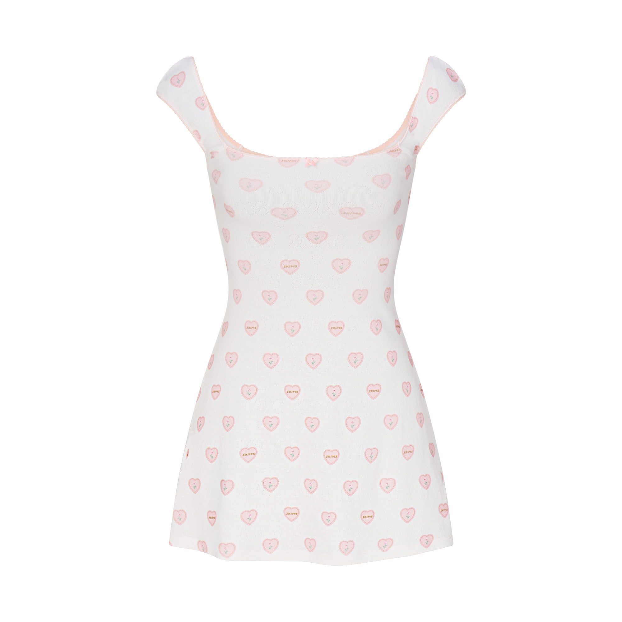 SKIMS LOGO POINTELLE MINI DRESS | SNOW LACE HEARTS