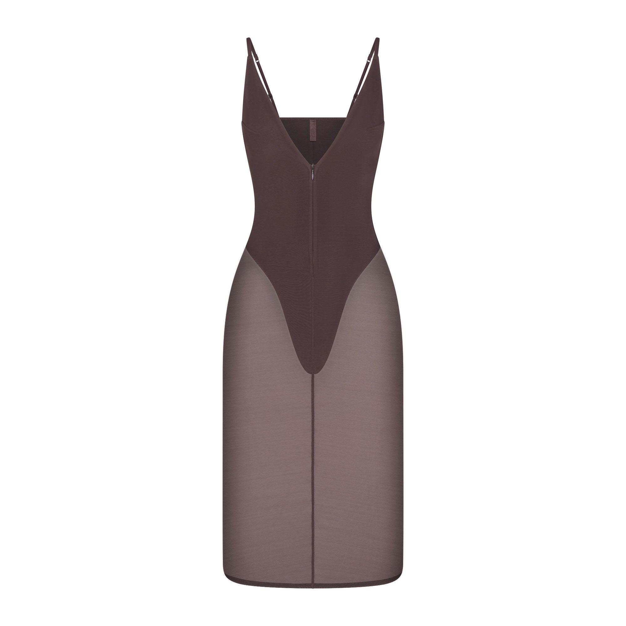 SKIMS BODY MESH PLUNGE MIDI DRESS | RAISIN