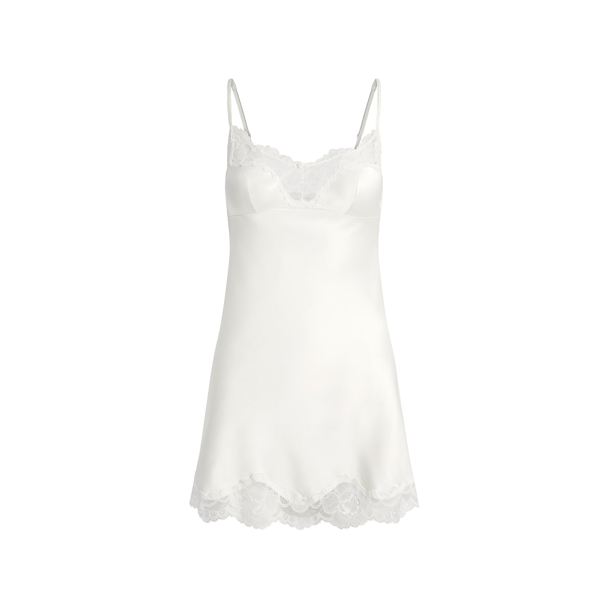 SKIMS WOVEN SHINE LACE SLIP DRESS | IVORY