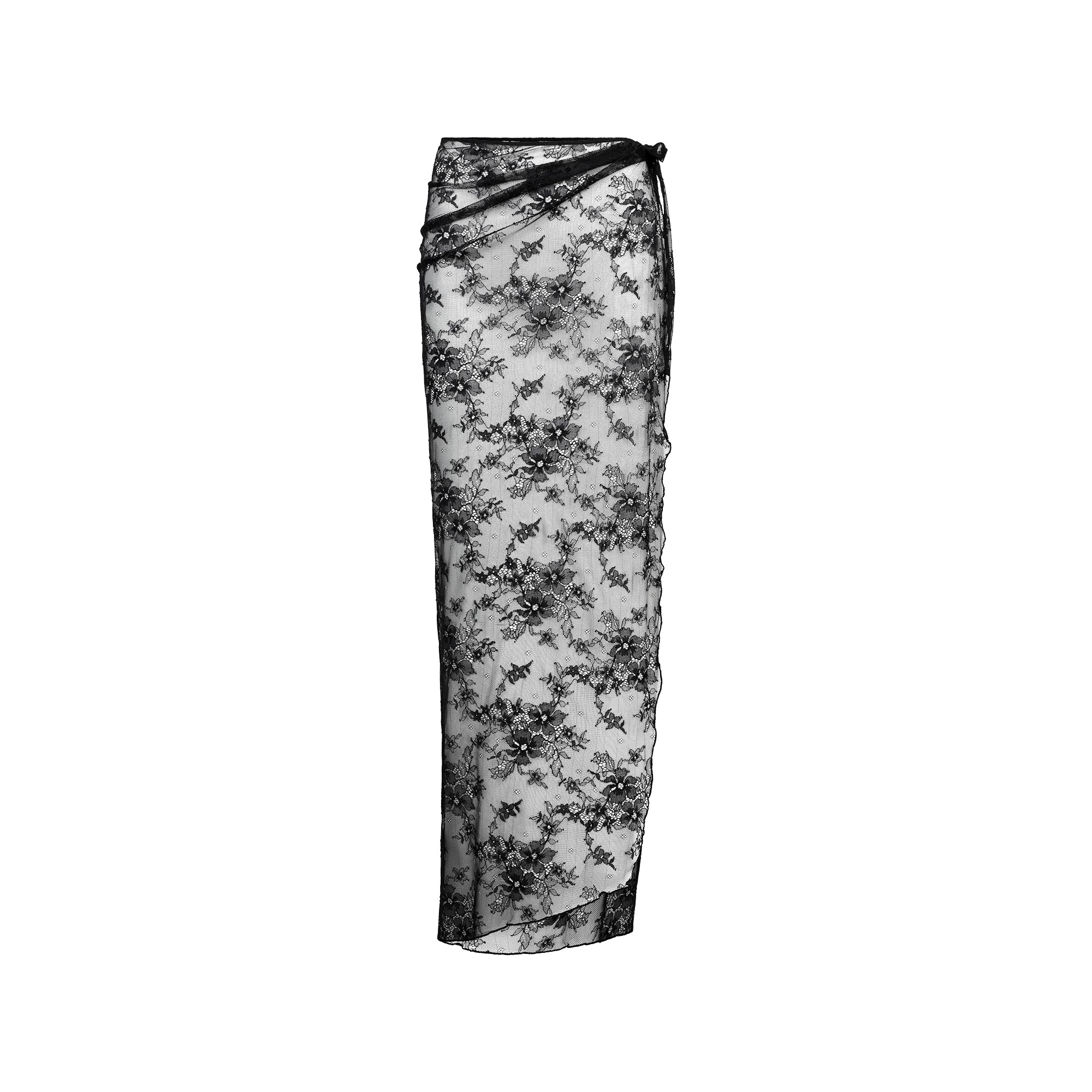 SKIMS ULTRA FINE LACE LONG TIE SKIRT | ONYX