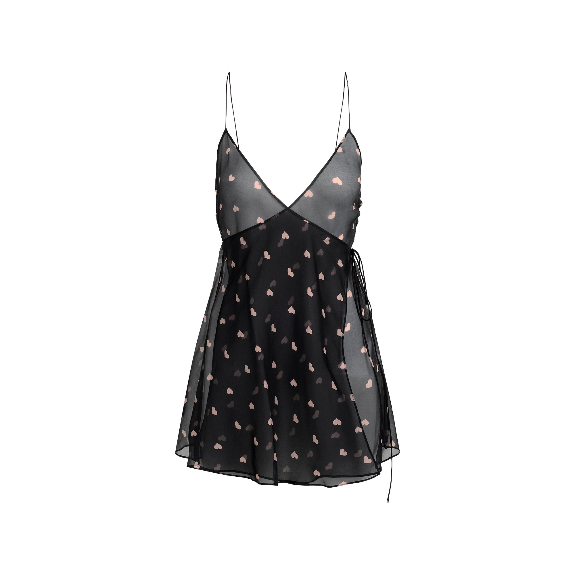 SKIMS ROMANCE WRAP MINI SLIP DRESS | OBSIDIAN SPACED HEARTS