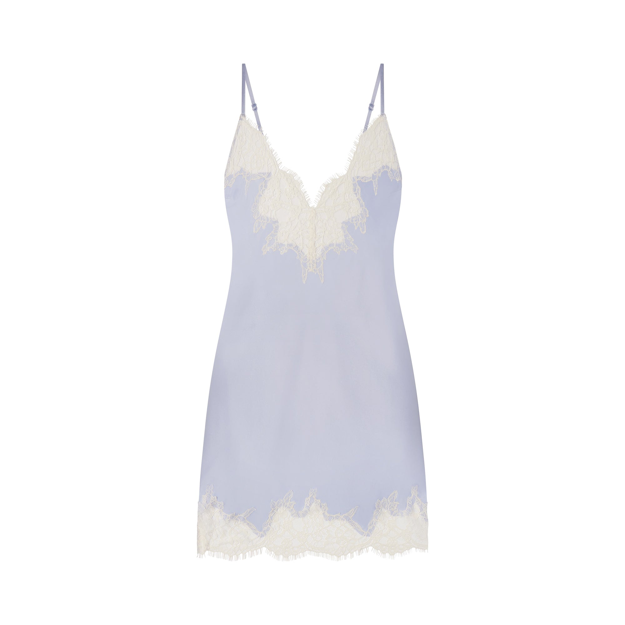 SKIMS SILK LACE MINI SLIP DRESS | PERIWINKLE CONTRAST