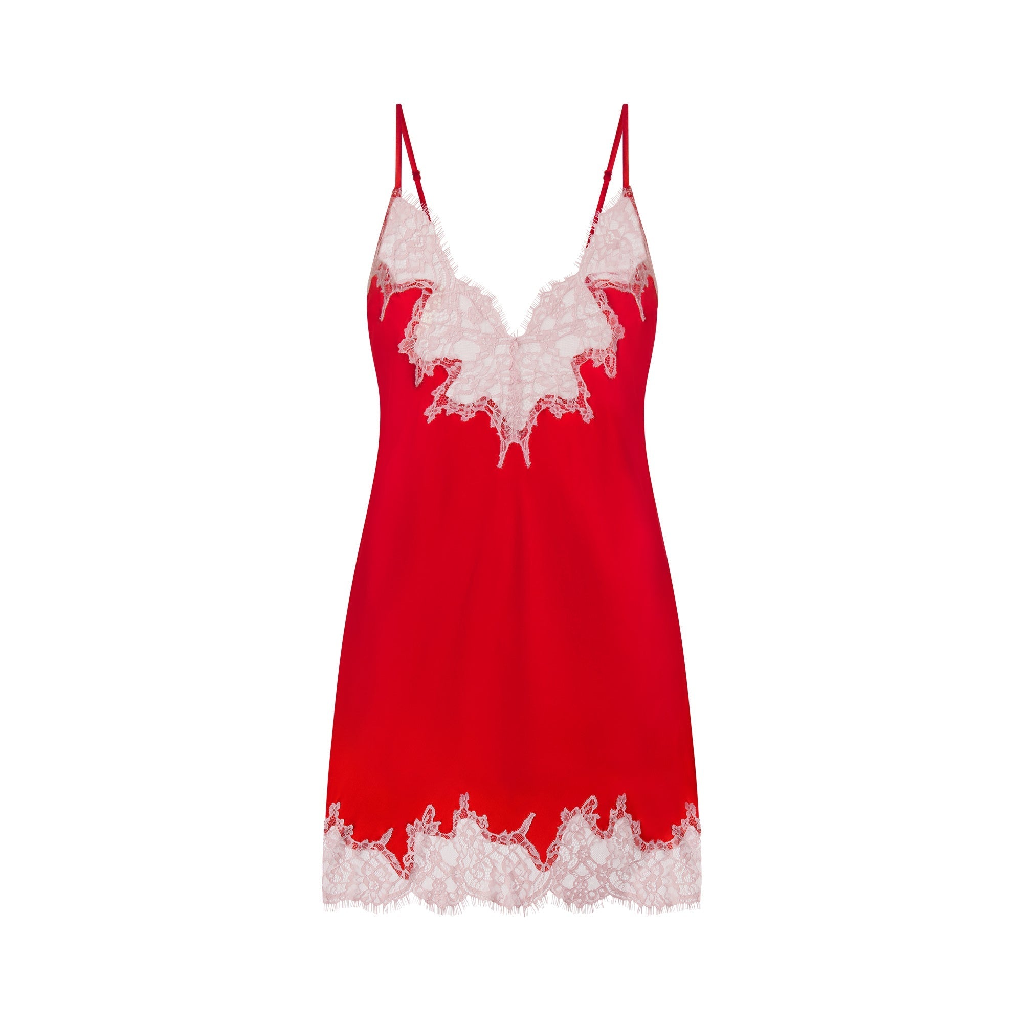 SKIMS SILK LACE MINI SLIP DRESS | RUBY CONTRAST