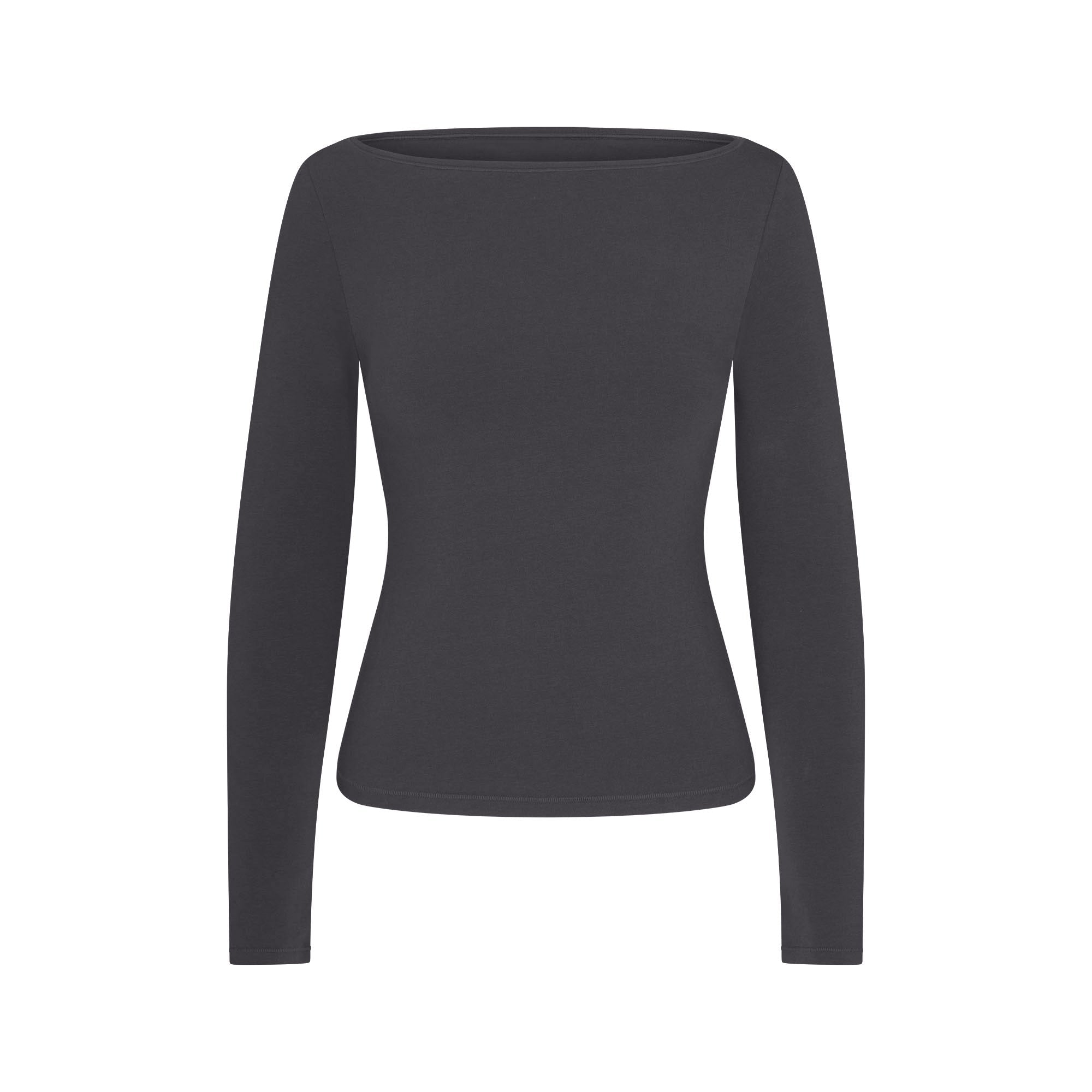 SKIMS COTTON JERSEY LONG SLEEVE BOATNECK TOP | ASH