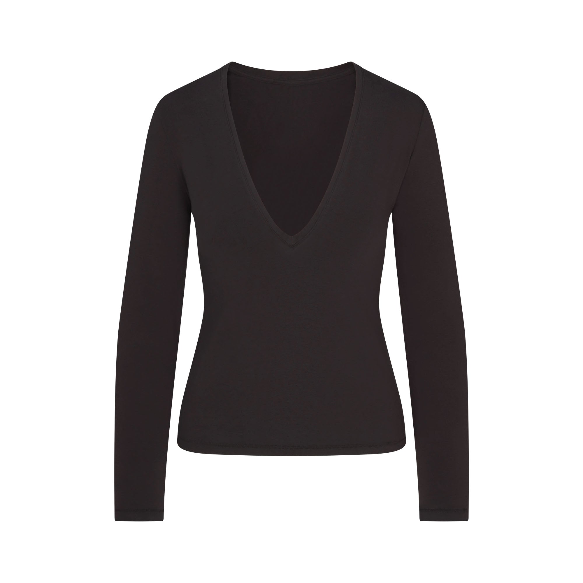 SKIMS COTTON JERSEY LONG SLEEVE PLUNGE TOP | SOOT