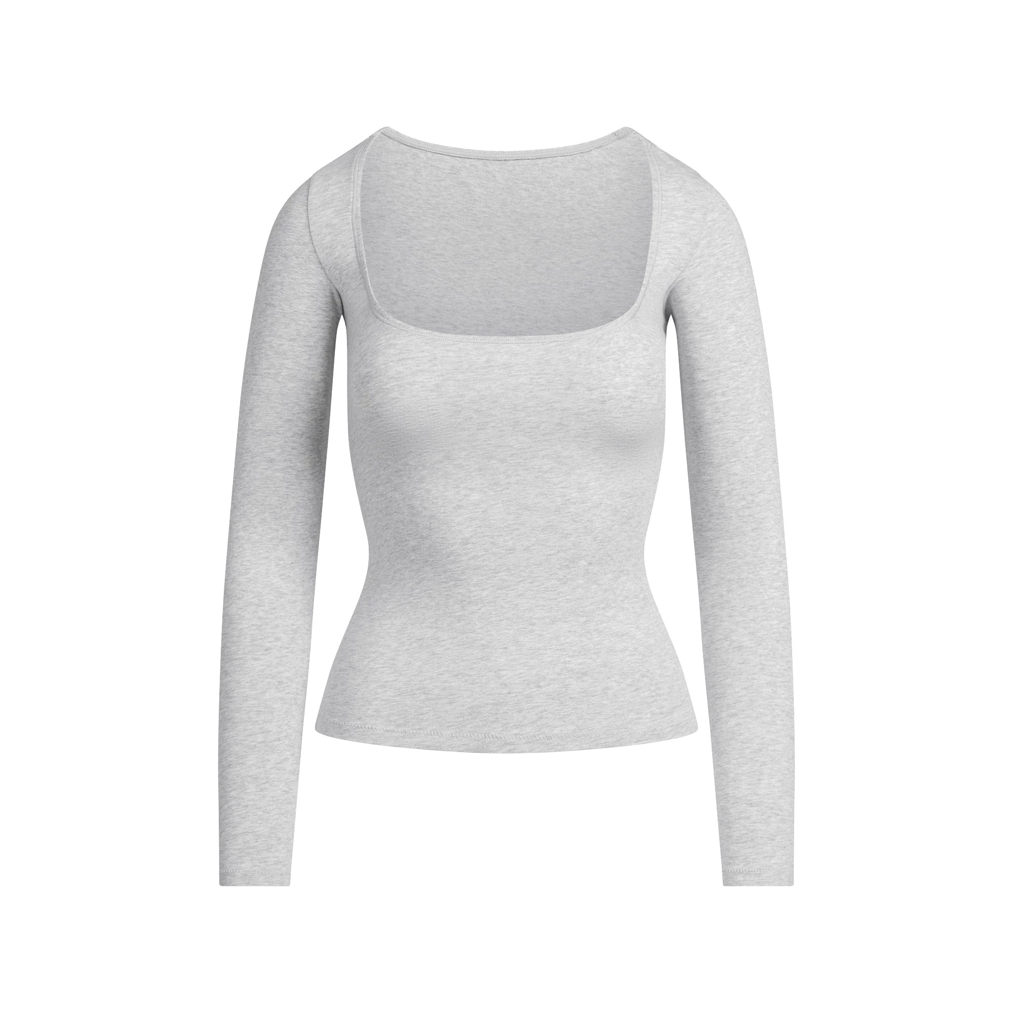 SKIMS COTTON JERSEY SCOOP NECK LONG SLEEVE TOP | LIGHT HEATHER GREY