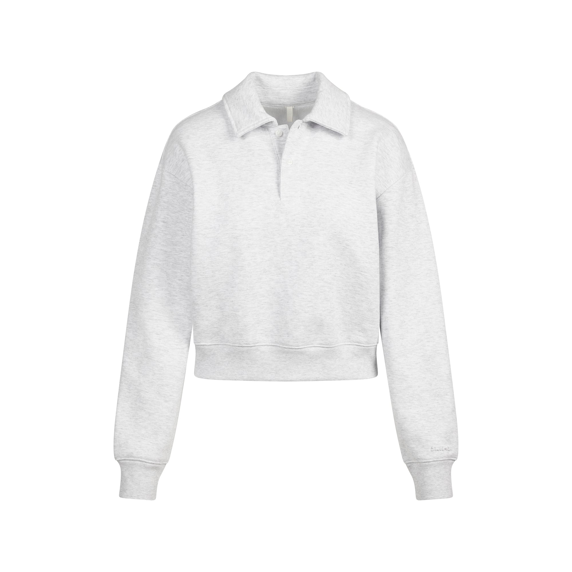 SKIMS COTTON FLEECE POLO SWEATSHIRT | LIGHT HEATHER GREY