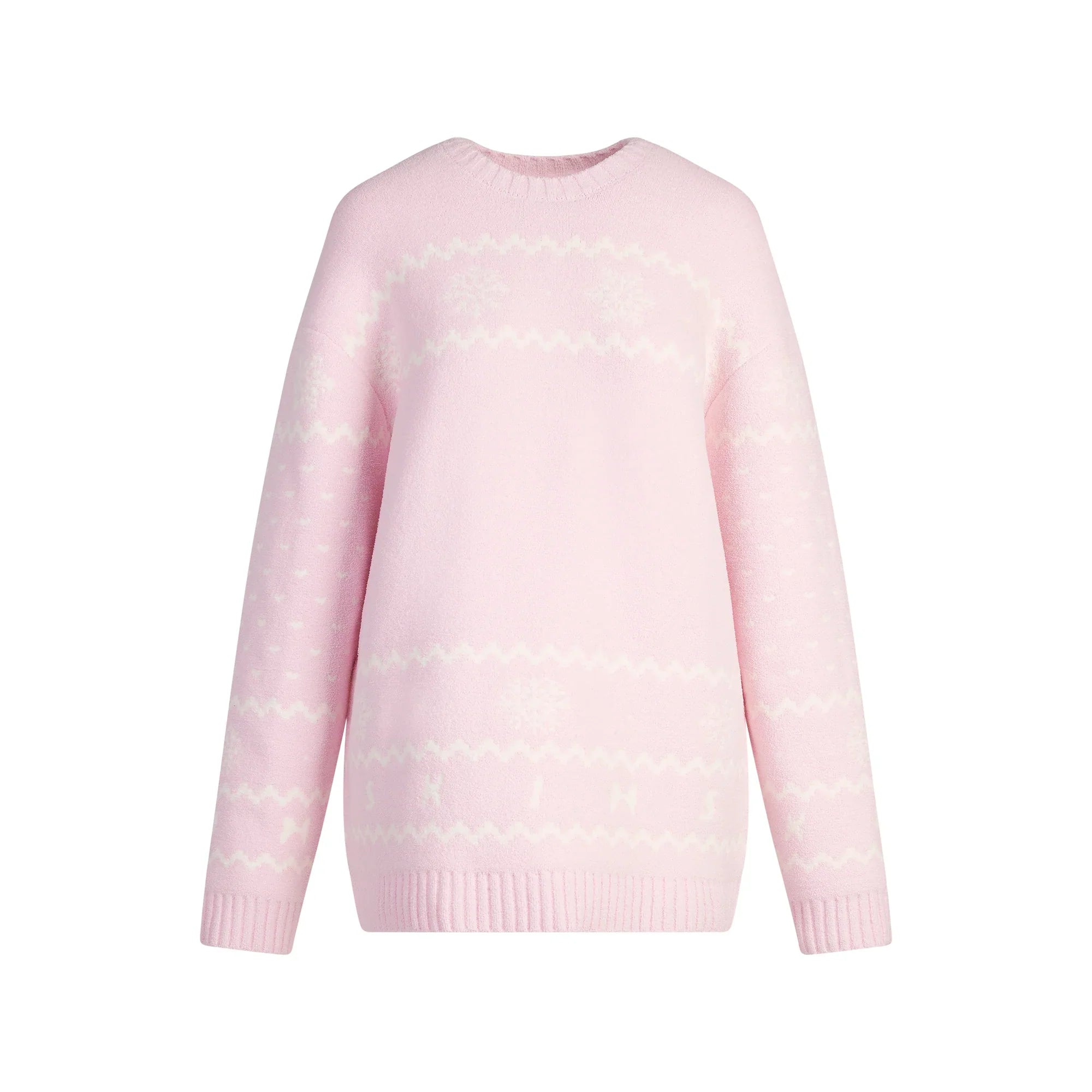 SKIMS COZY LIGHT CREWNECK PULLOVER | BABY PINK HEART FAIR ISLE