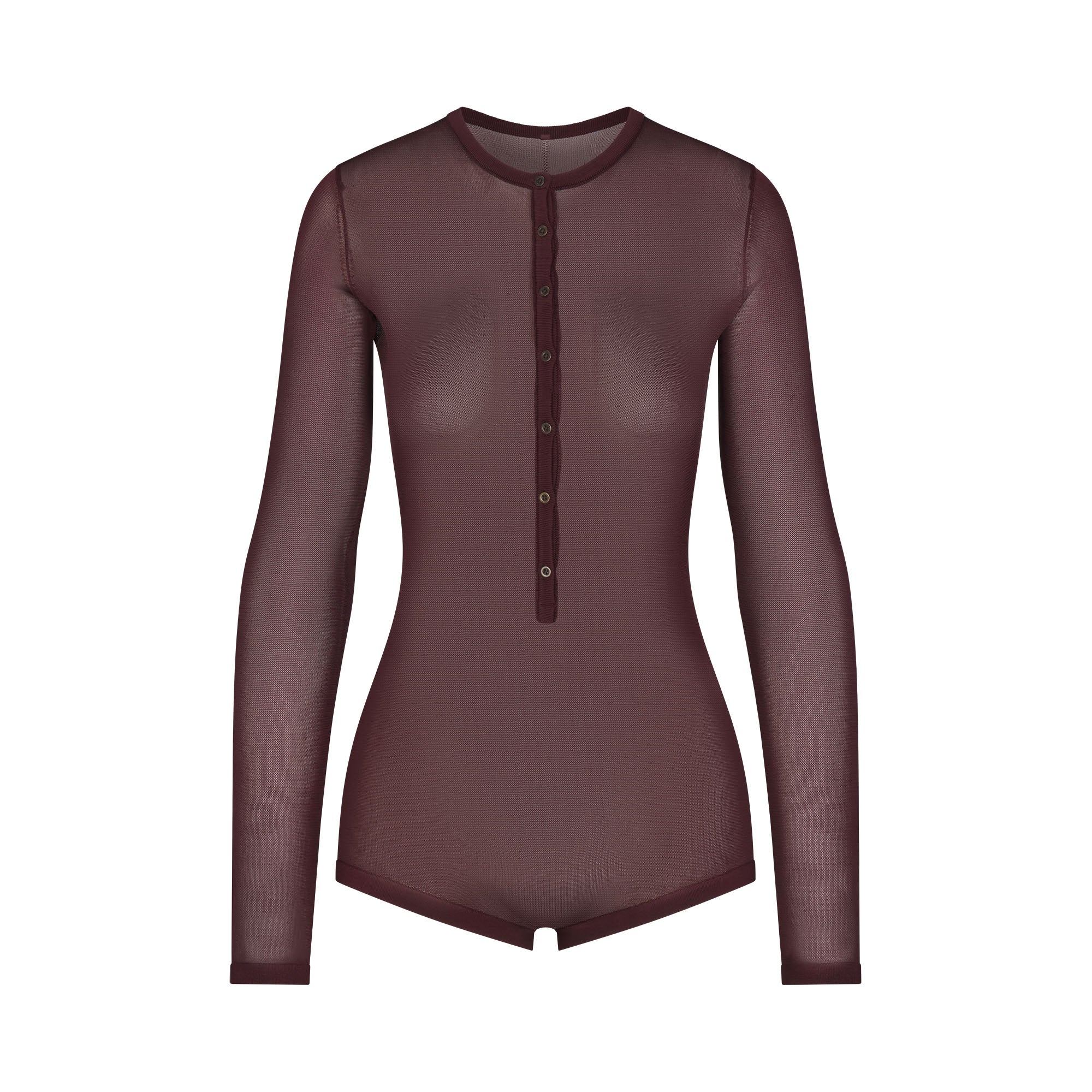 SKIMS SLINKY KNIT BUTTON UP HENLEY ONESIE | CURRANT