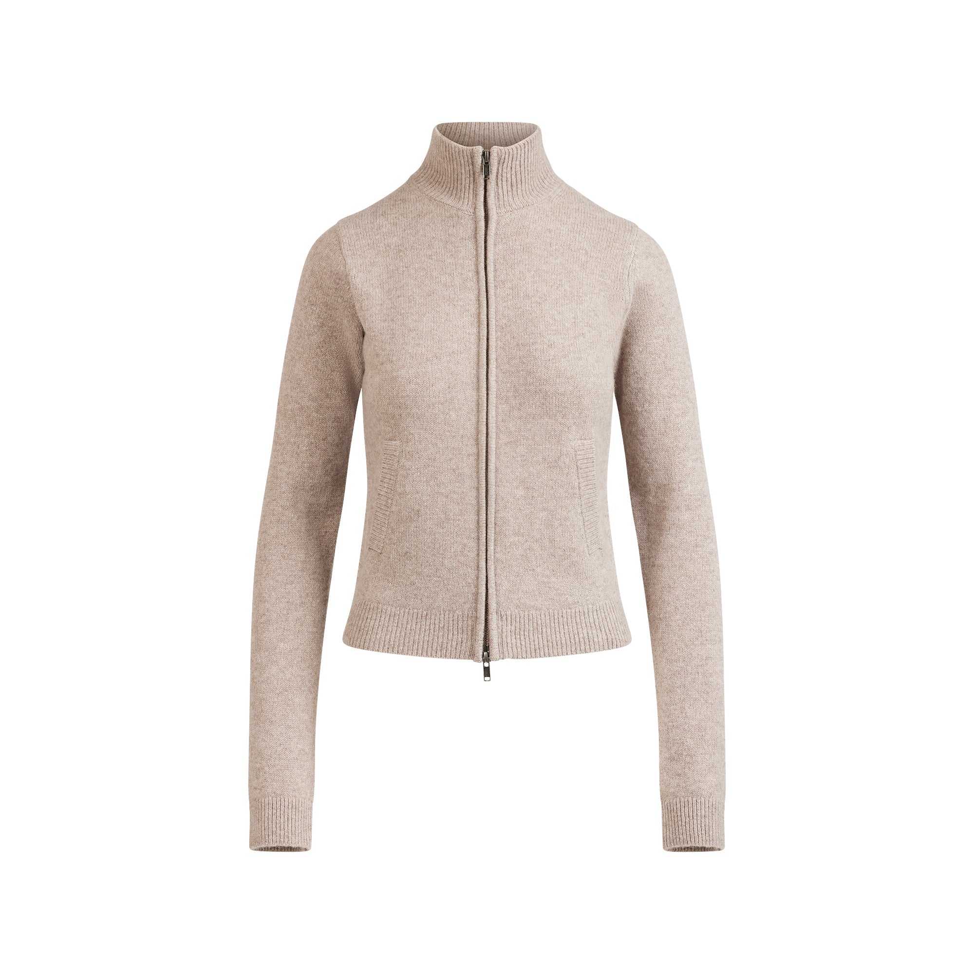 SKIMS WOOL CASHMERE ZIP UP MOCK NECK SWEATER | LINEN
