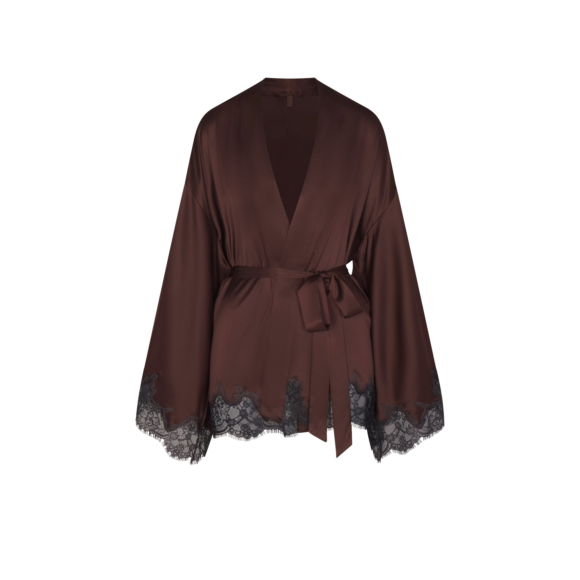 SKIMS SILK LACE ROBE | ESPRESSO CONTRAST