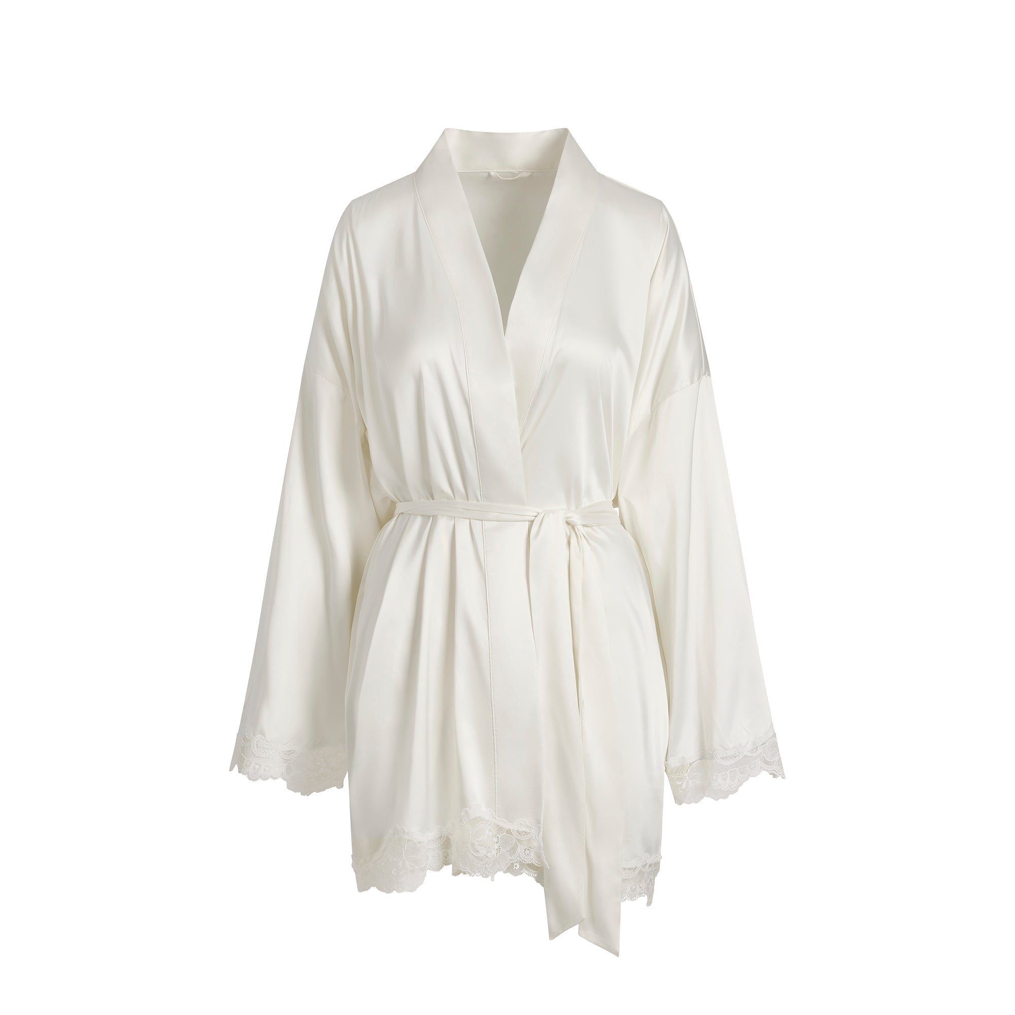SKIMS WOVEN SHINE LACE ROBE | IVORY