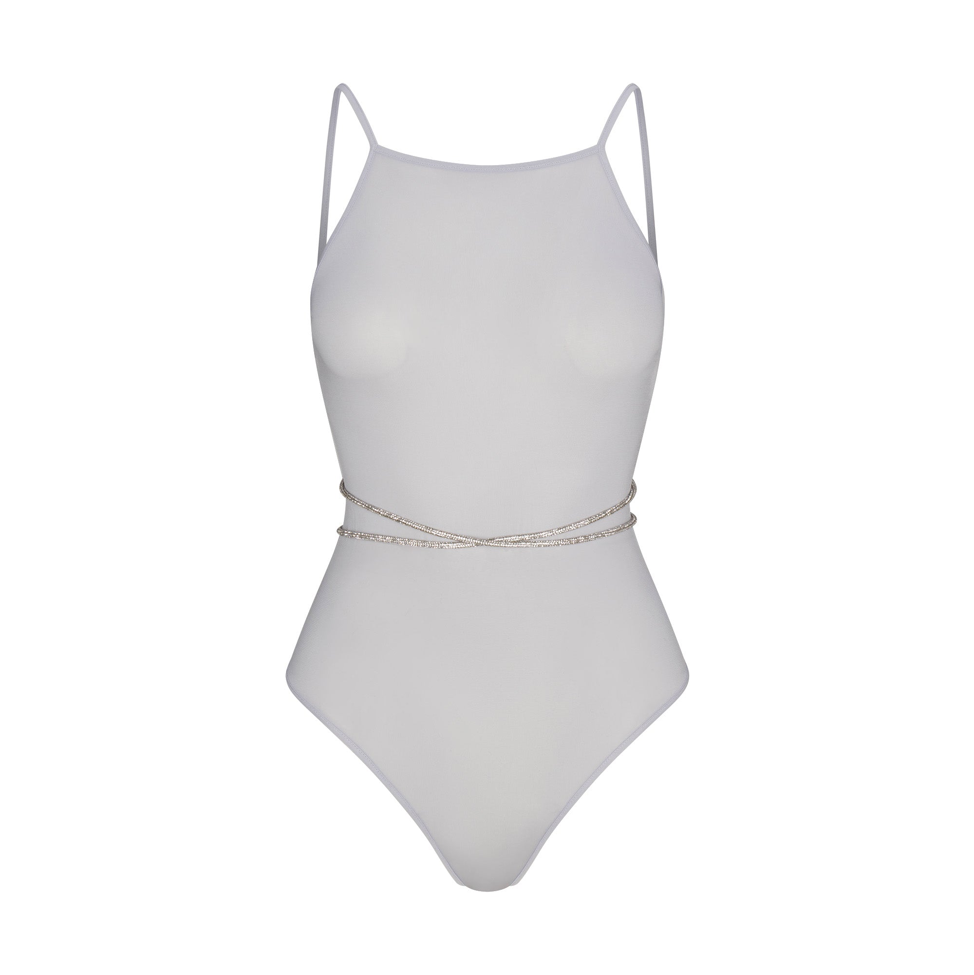 SKIMS RHINESTONE KNIT OPEN BACK BODYSUIT | ZEN BLUE