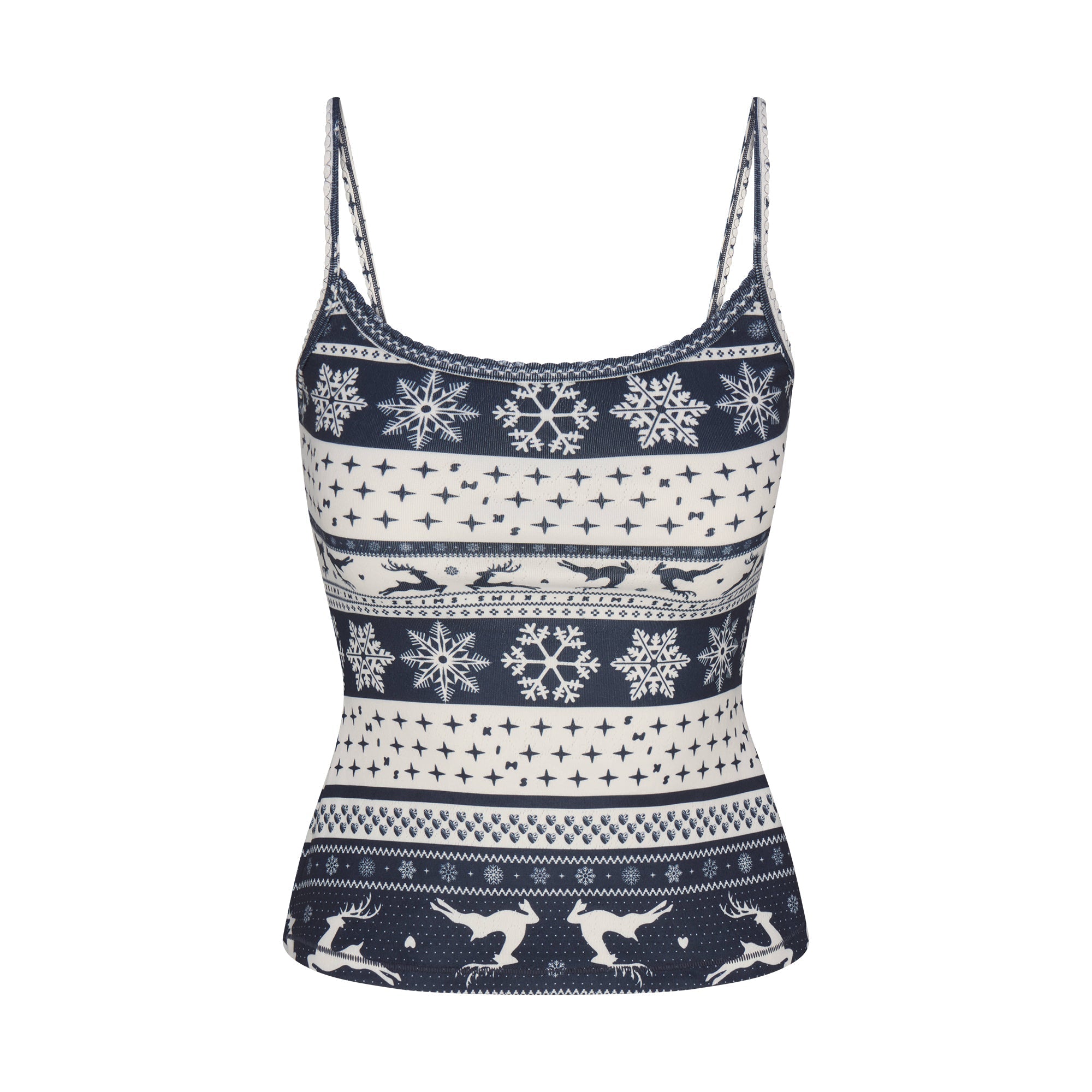SKIMS LOGO PLUSH POINTELLE CAMI | NAVY DEER FAIR ISLE