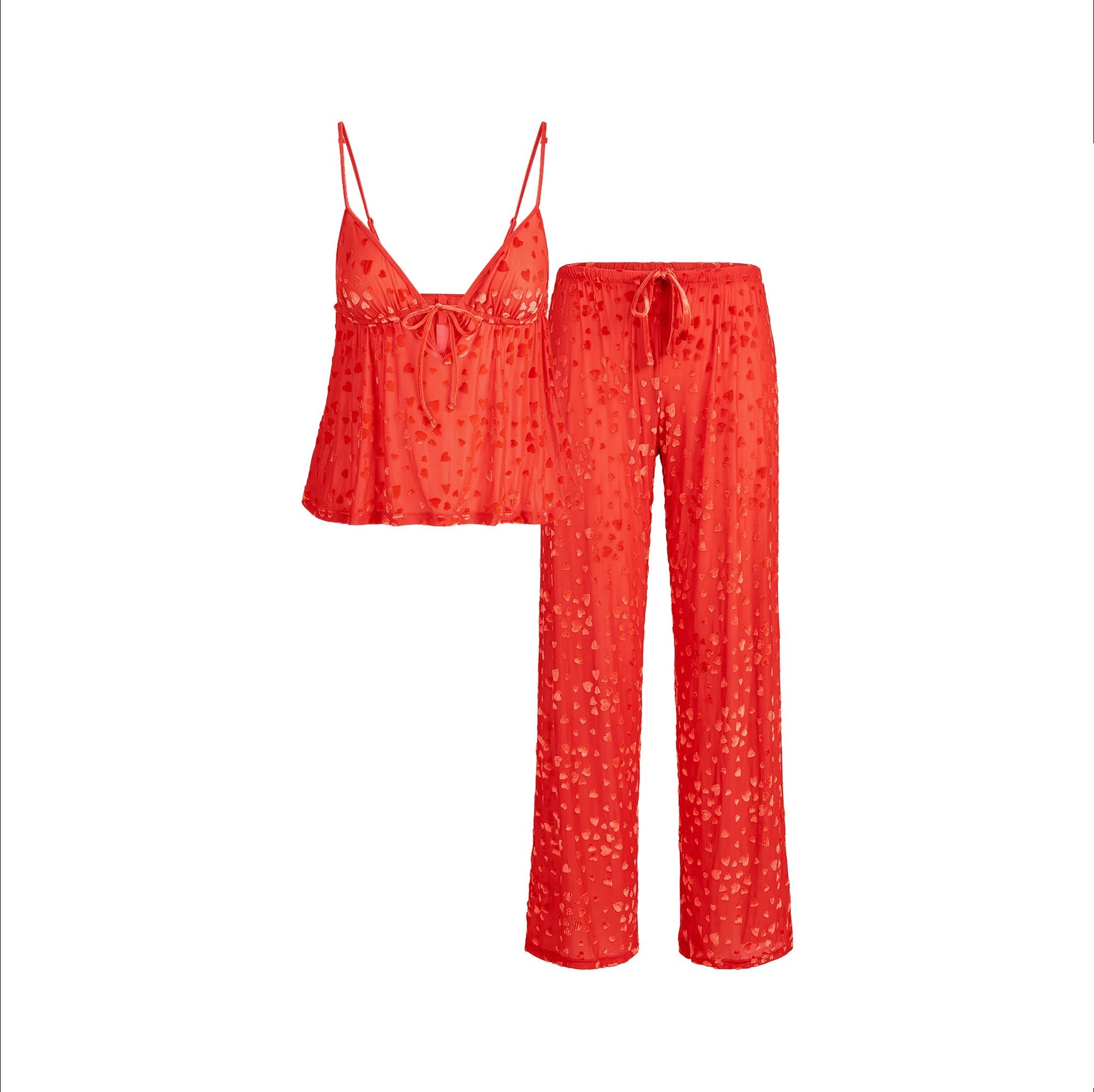 SKIMS SHEER VELVET CAMI AND PANT SET | RUBY