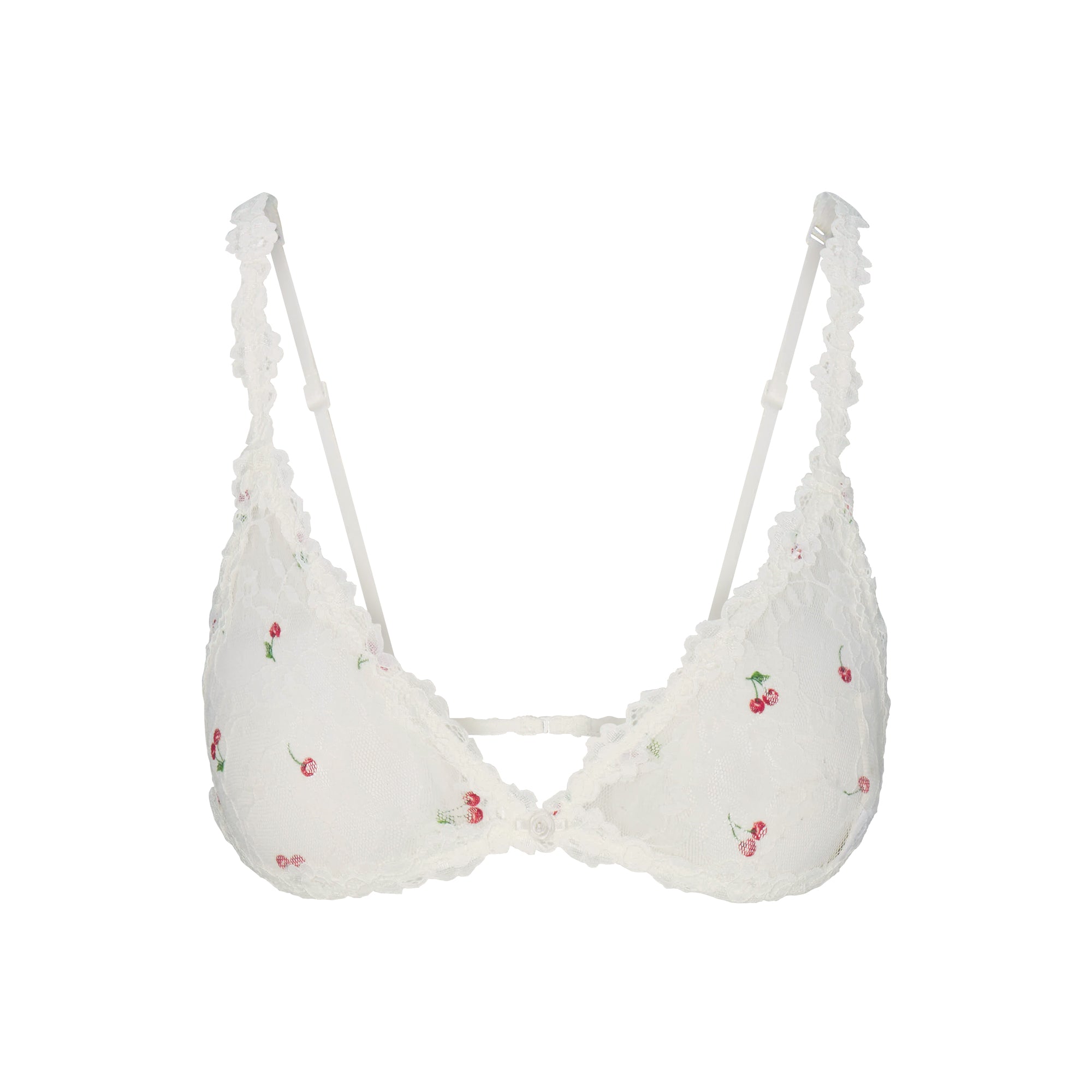 SKIMS STRETCH LACE TRIANGLE BRALETTE | IVORY CHERRY PRINT