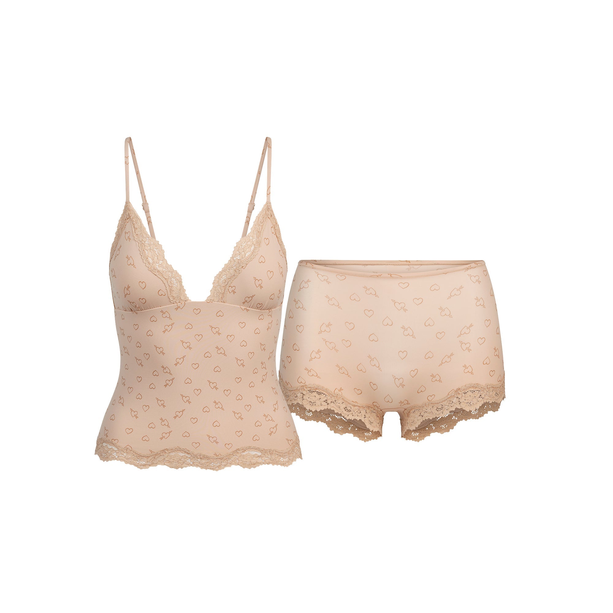 SKIMS FITS EVERYBODY LACE TRIANGLE CAMI AND BOY SHORT SET | MICA SKETCHED HEARTS