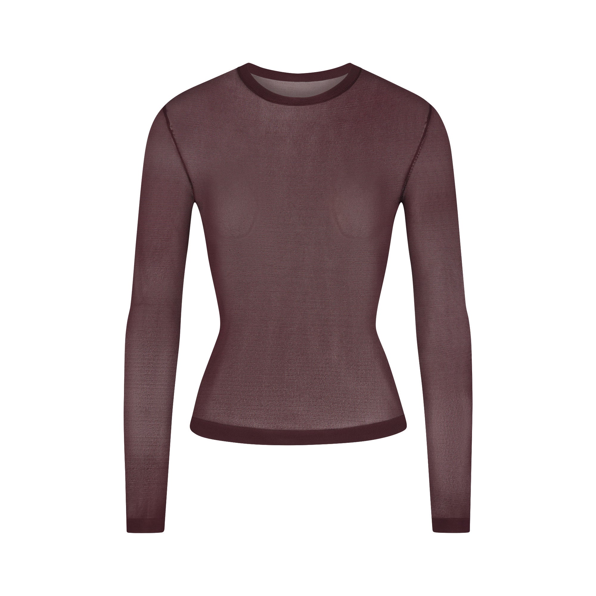 SKIMS SLINKY KNIT CREW NECK LONG SLEEVE TOP | CURRANT