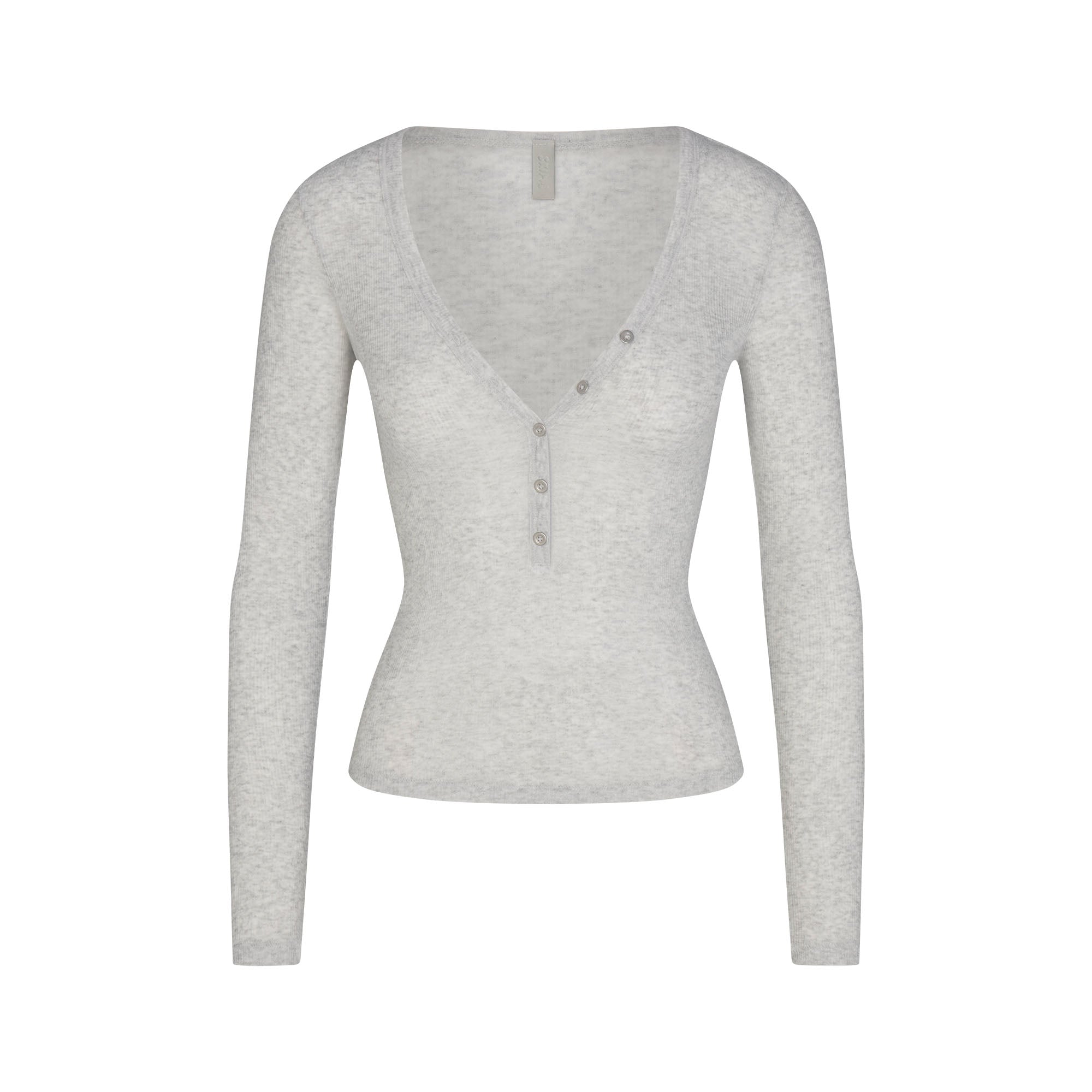 SKIMS SHEER RIB HENLEY | LIGHT HEATHER GREY