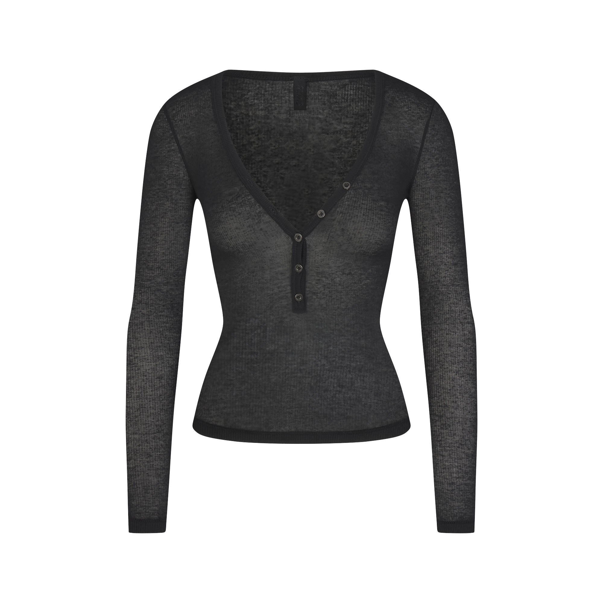 SKIMS SHEER RIB HENLEY | SOOT