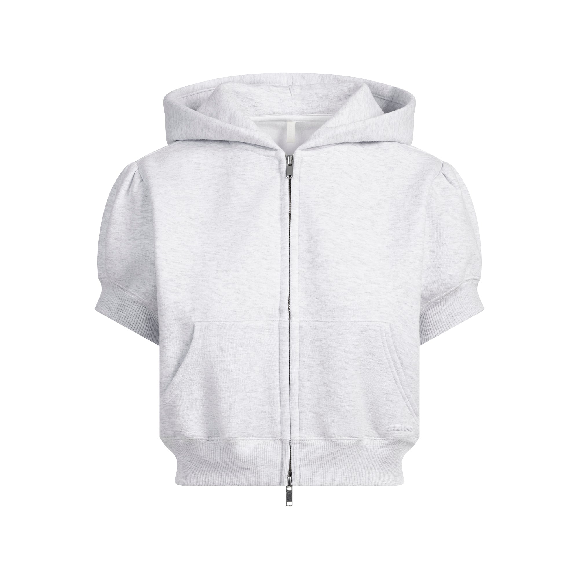SKIMS COTTON FLEECE BUBBLE SLEEVE CROPPED ZIP UP | LIGHT HEATHER GREY