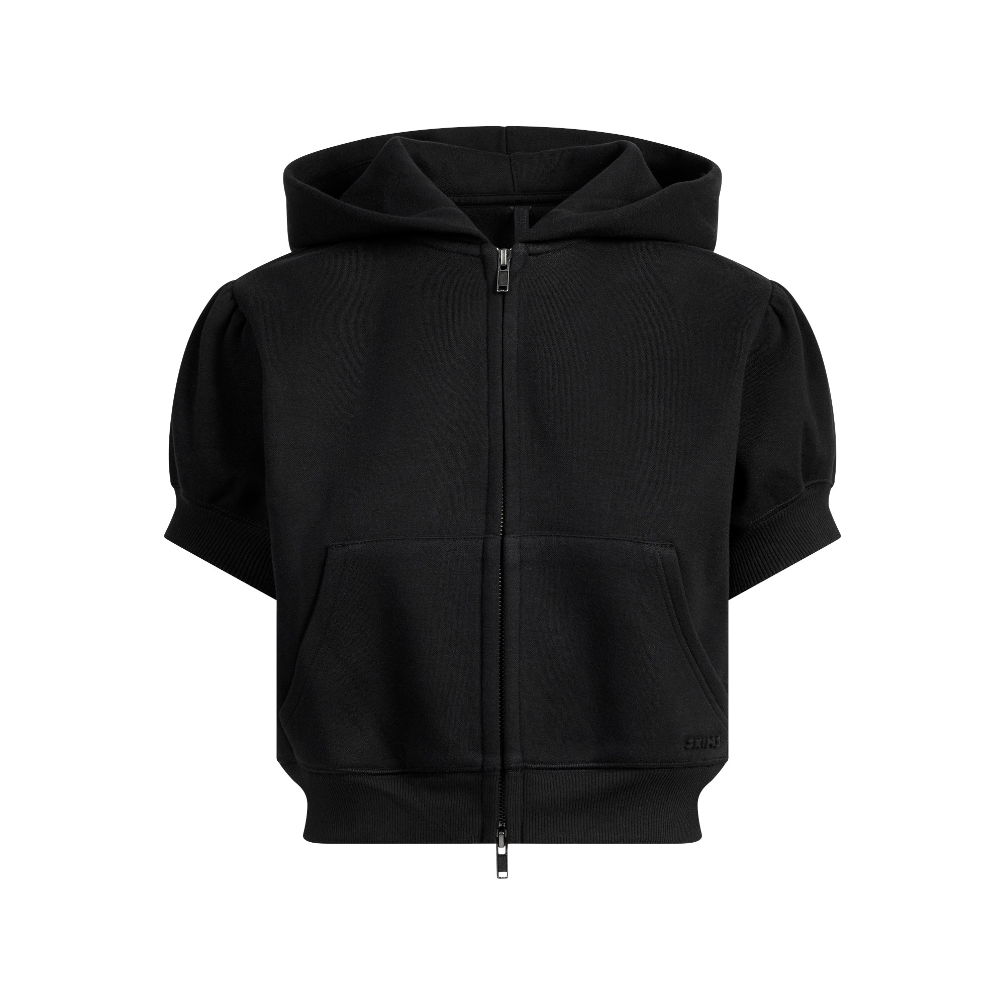 SKIMS COTTON FLEECE BUBBLE SLEEVE CROPPED ZIP UP | ONYX