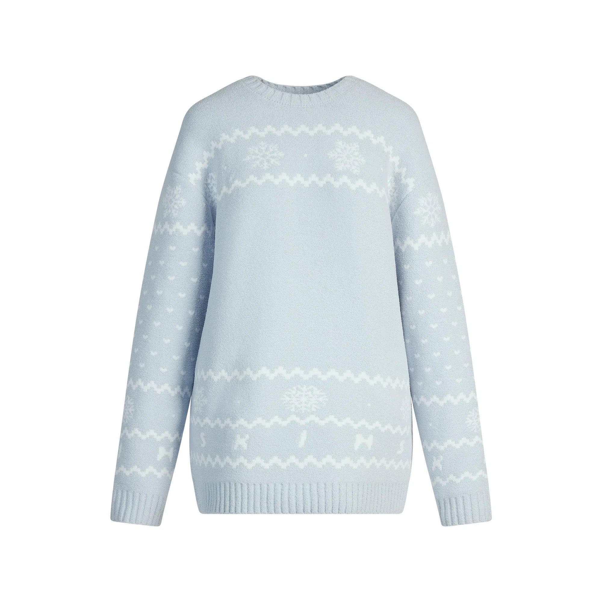 SKIMS COZY LIGHT CREWNECK PULLOVER | ZEN BLUE HEART FAIR ISLE
