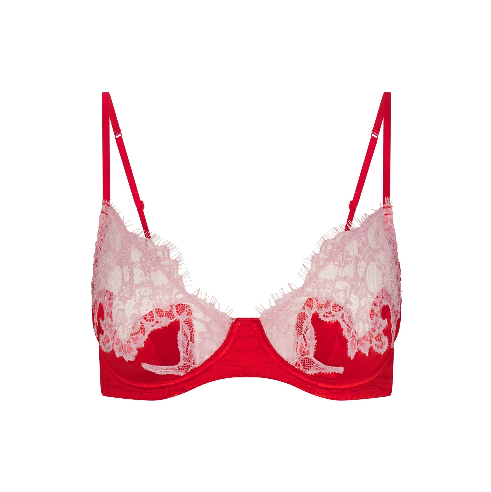 SKIMS SILK LACE UNLINED DEMI BRA | RUBY CONTRAST