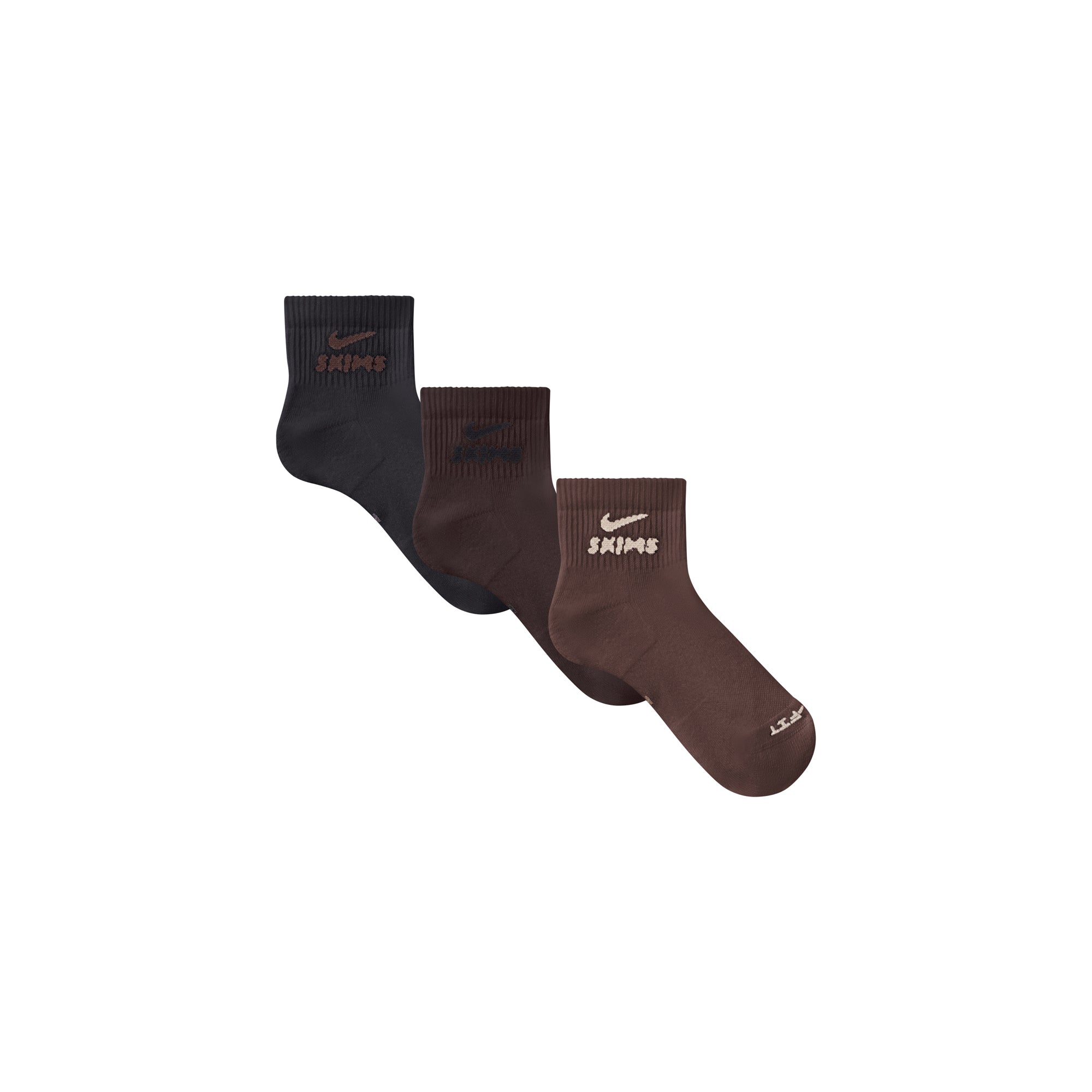 NikeSKIMS ACCESSORIES DRI-FIT QUARTER CREW SOCK 3-PACK | DARK SEPIA MULTI