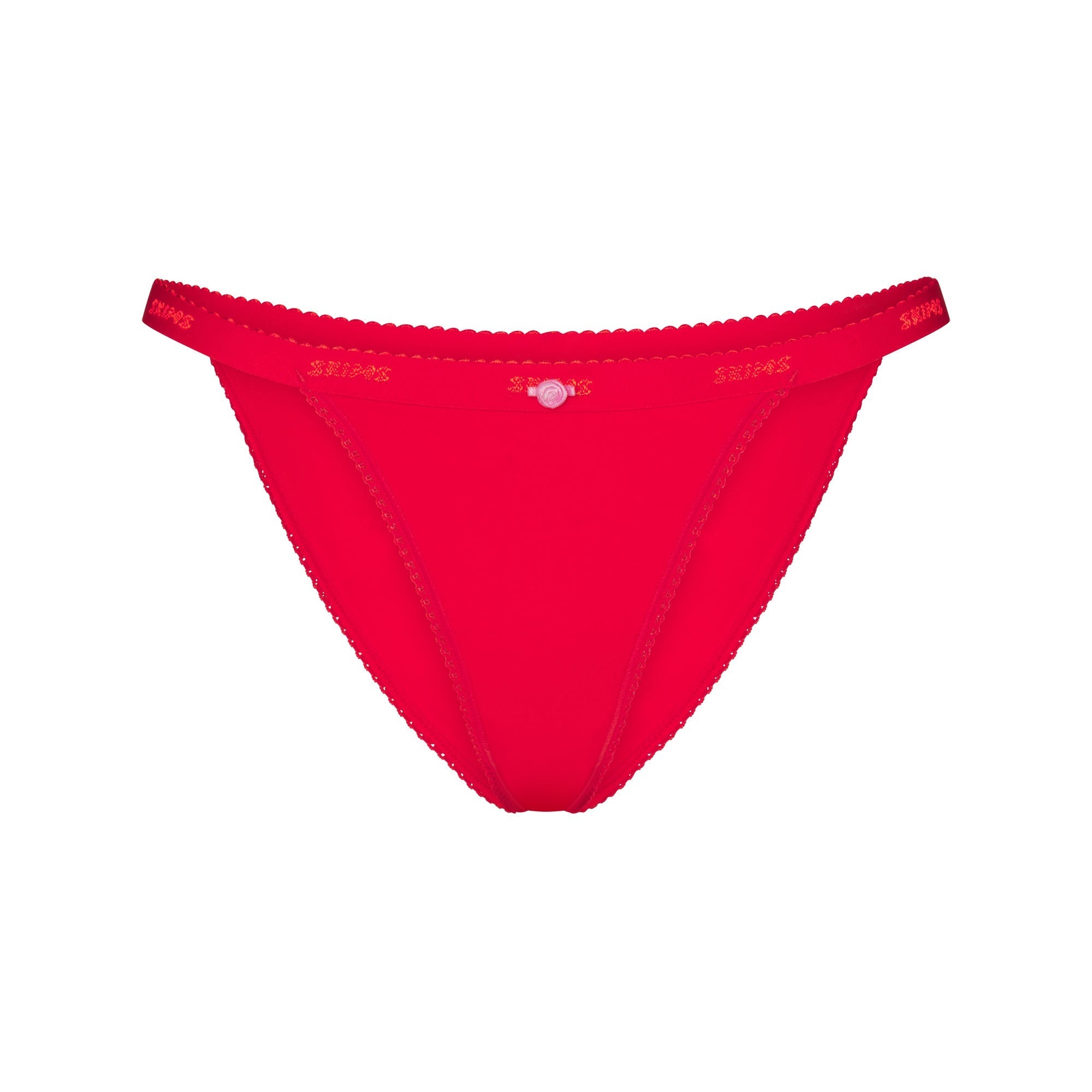SKIMS LIGHTWEIGHT COTTON LOGO PICOT STRING BIKINI | RUBY TONAL